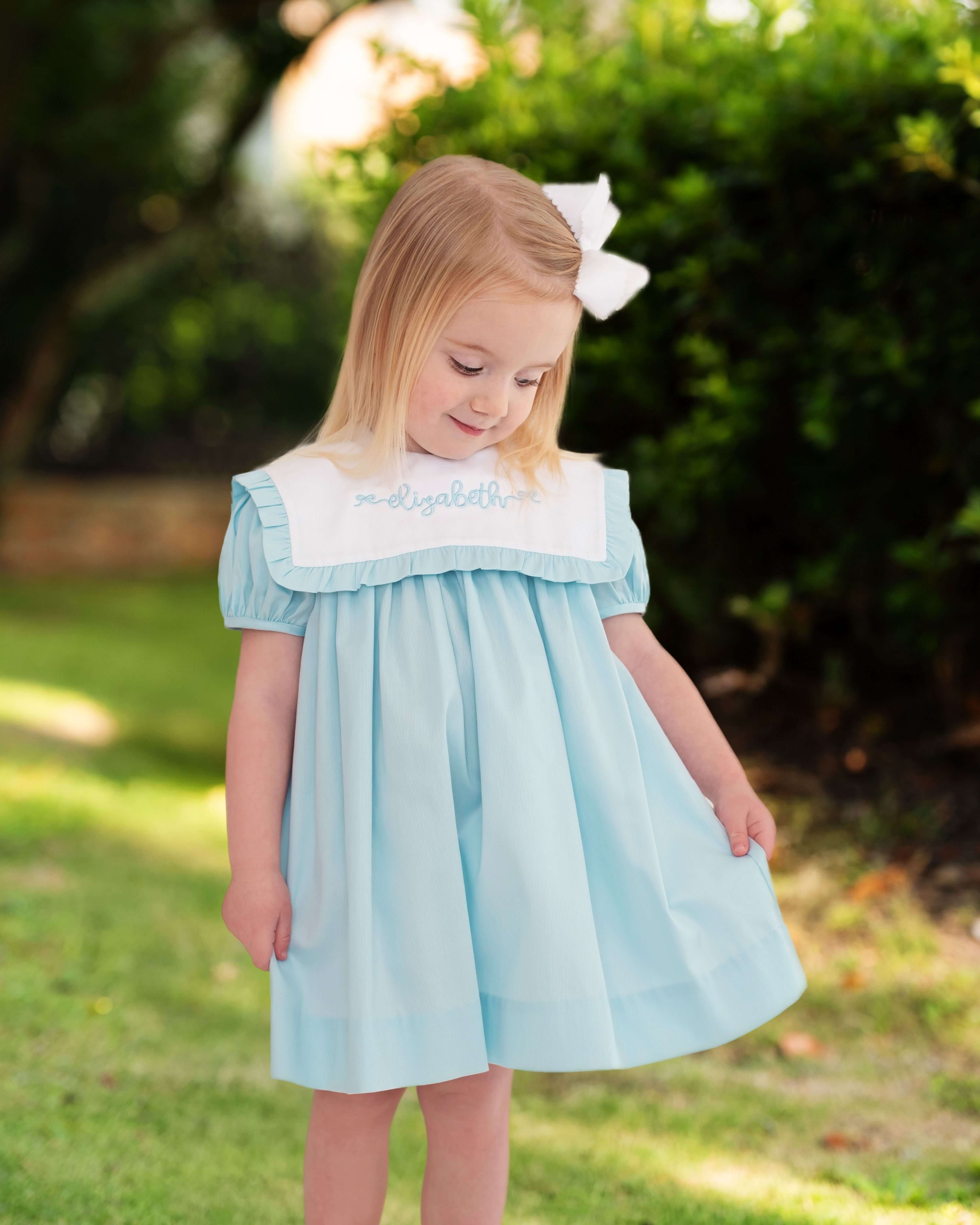 Blue Pique Square Collar Dress - Image 2