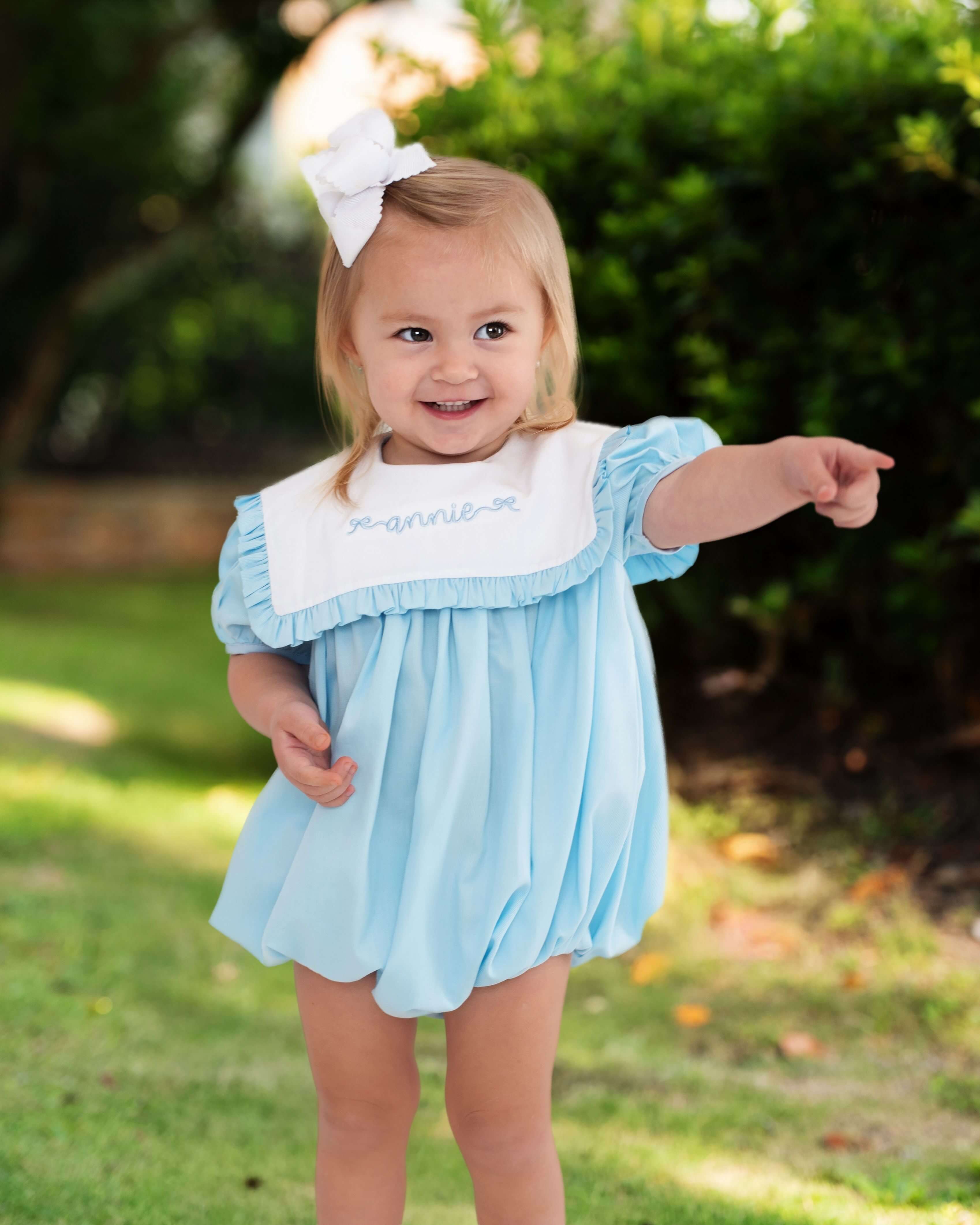 Blue Pique Square Collar Ruffle Bubble - Image 2