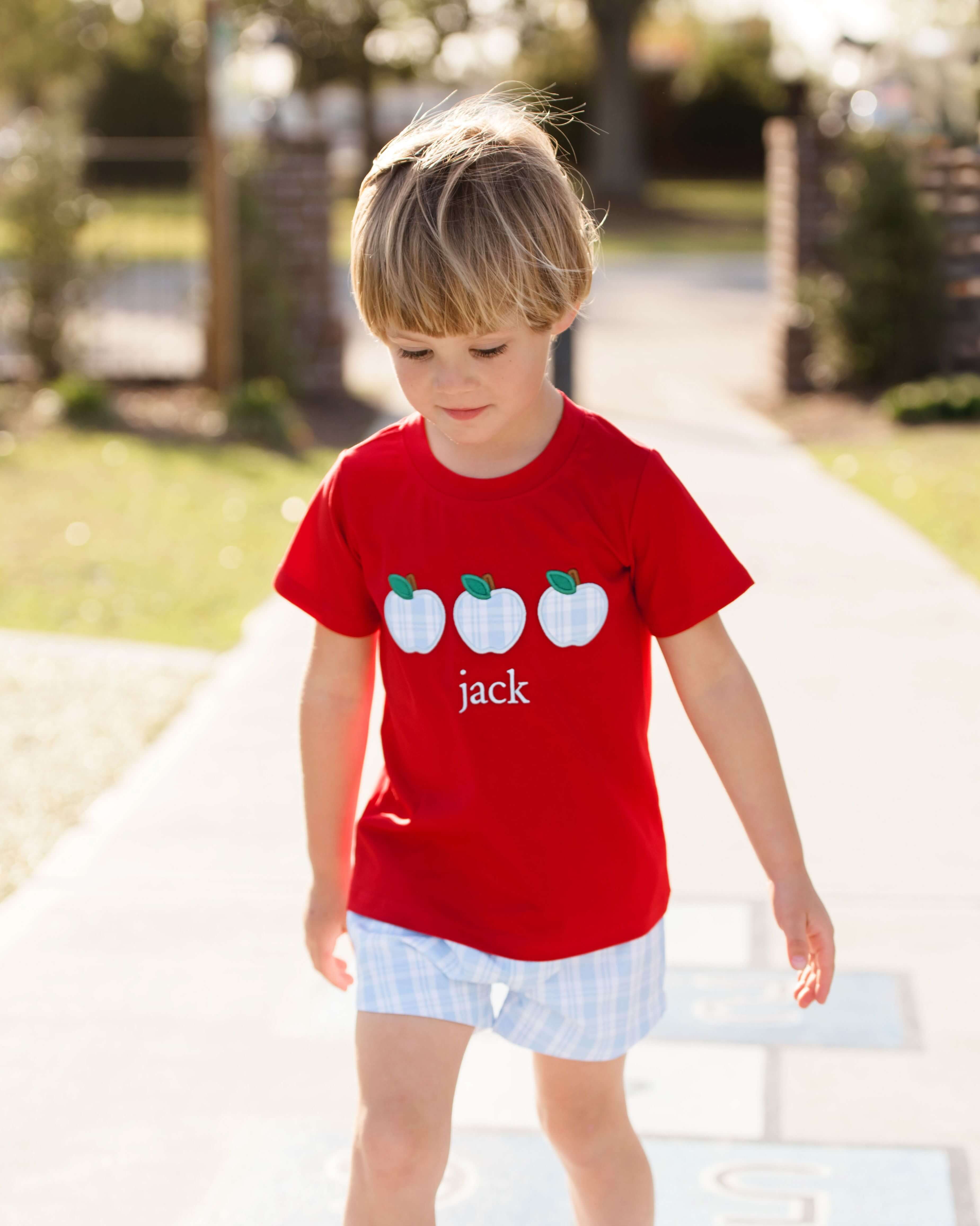 Blue Plaid Apple Short Set - Image 2