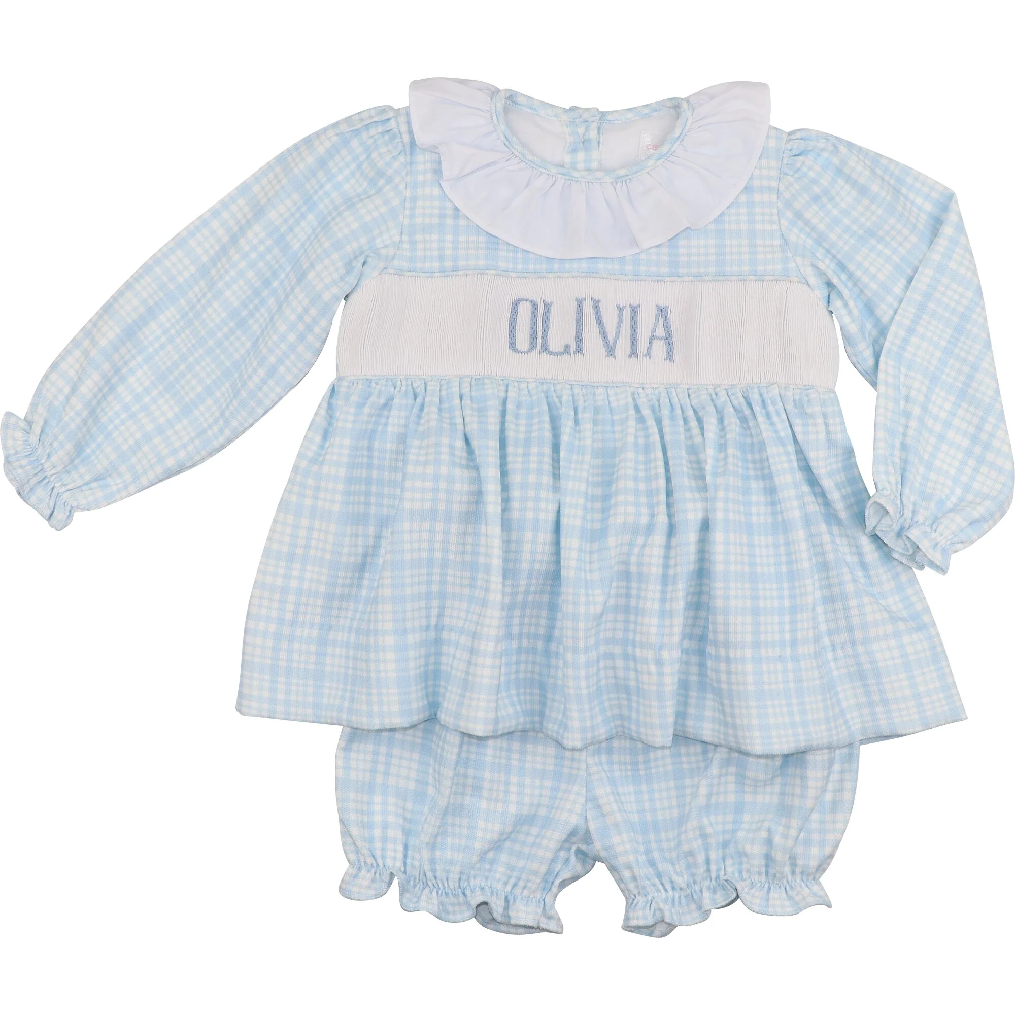 Blue Plaid Corduroy Custom Smocked Bloomer Set