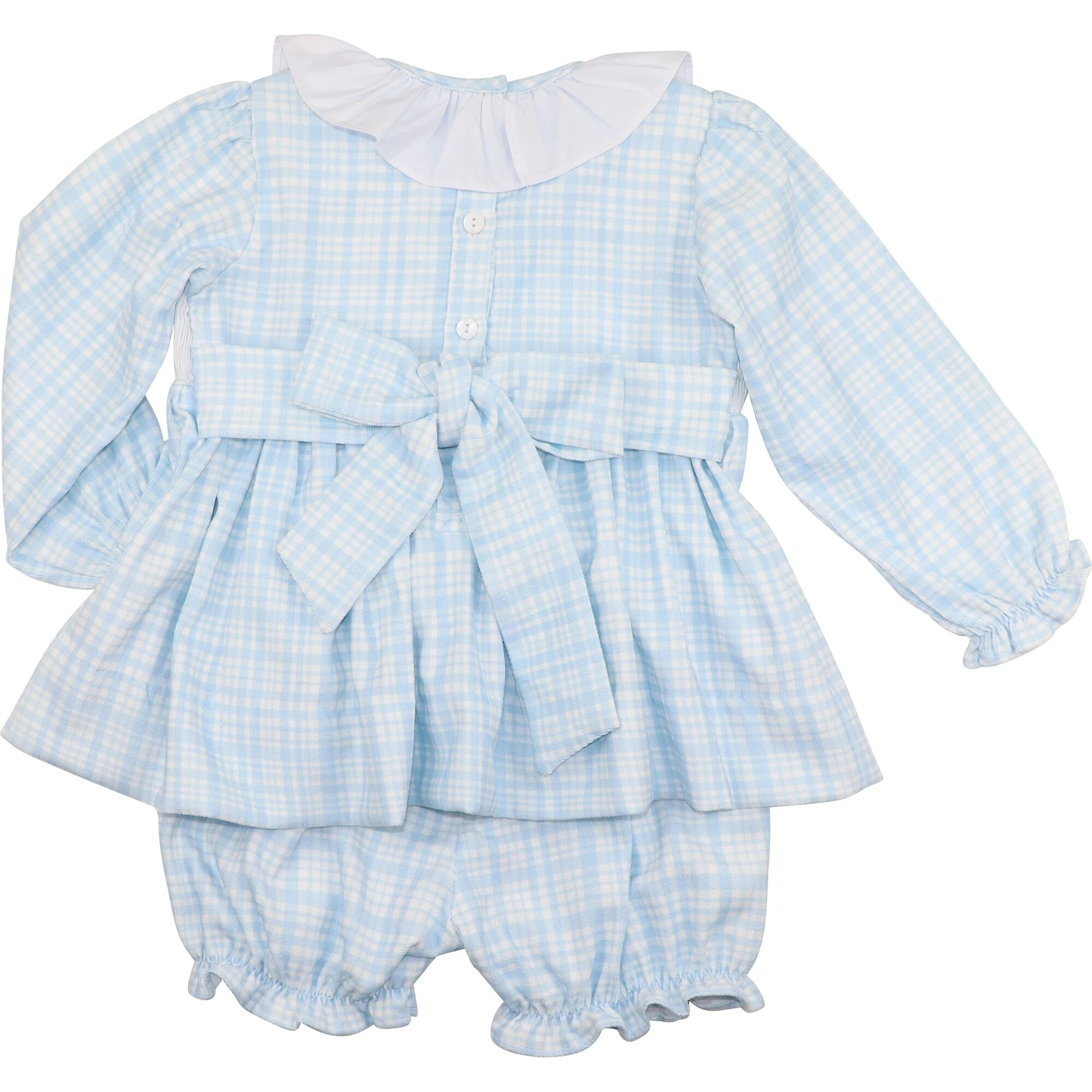 Blue Plaid Corduroy Custom Smocked Bloomer Set - Image 4