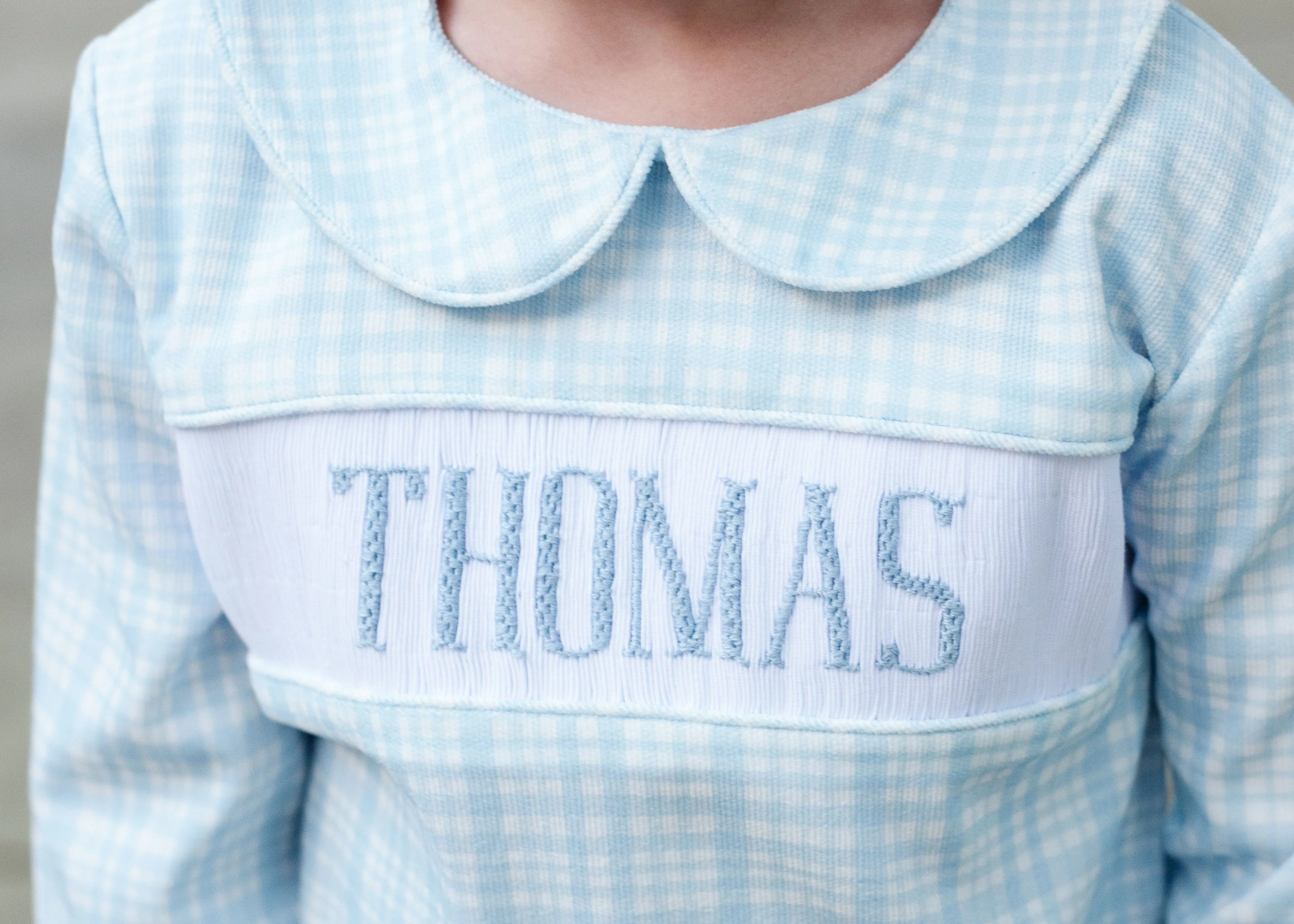 Blue Plaid Corduroy Custom Smocked Diaper Set - Image 3