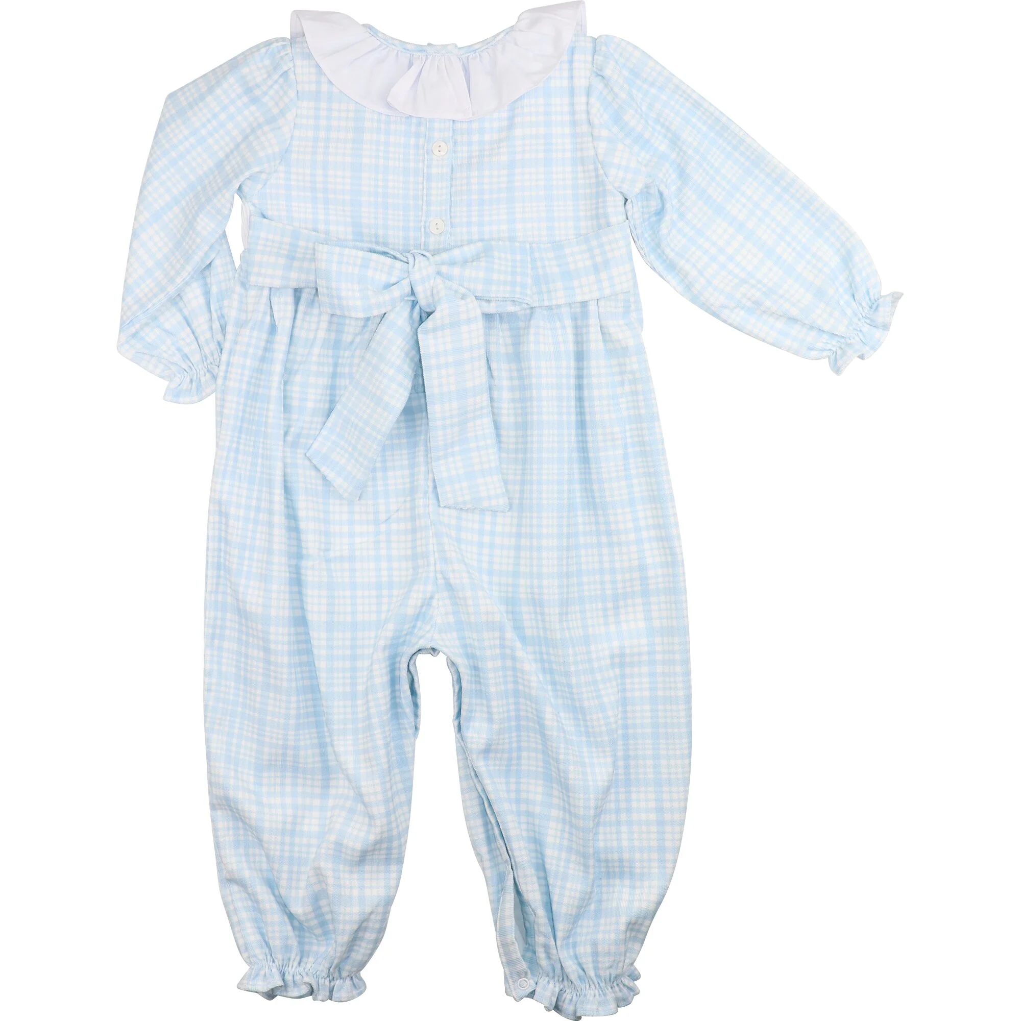 Blue Plaid Corduroy Custom Smocked Long Bubble - Image 3