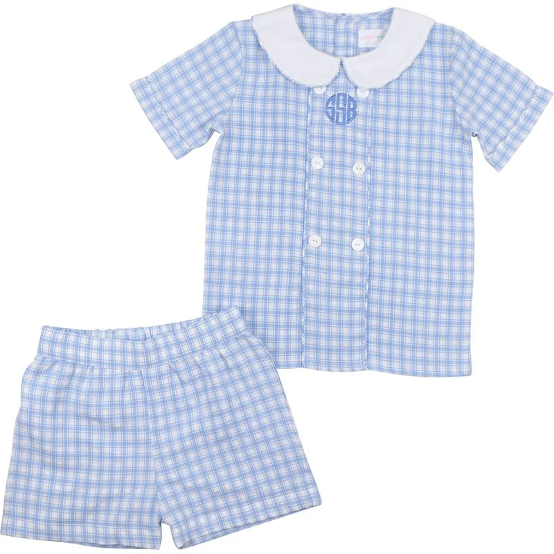 Blue Plaid Seersucker Short Set