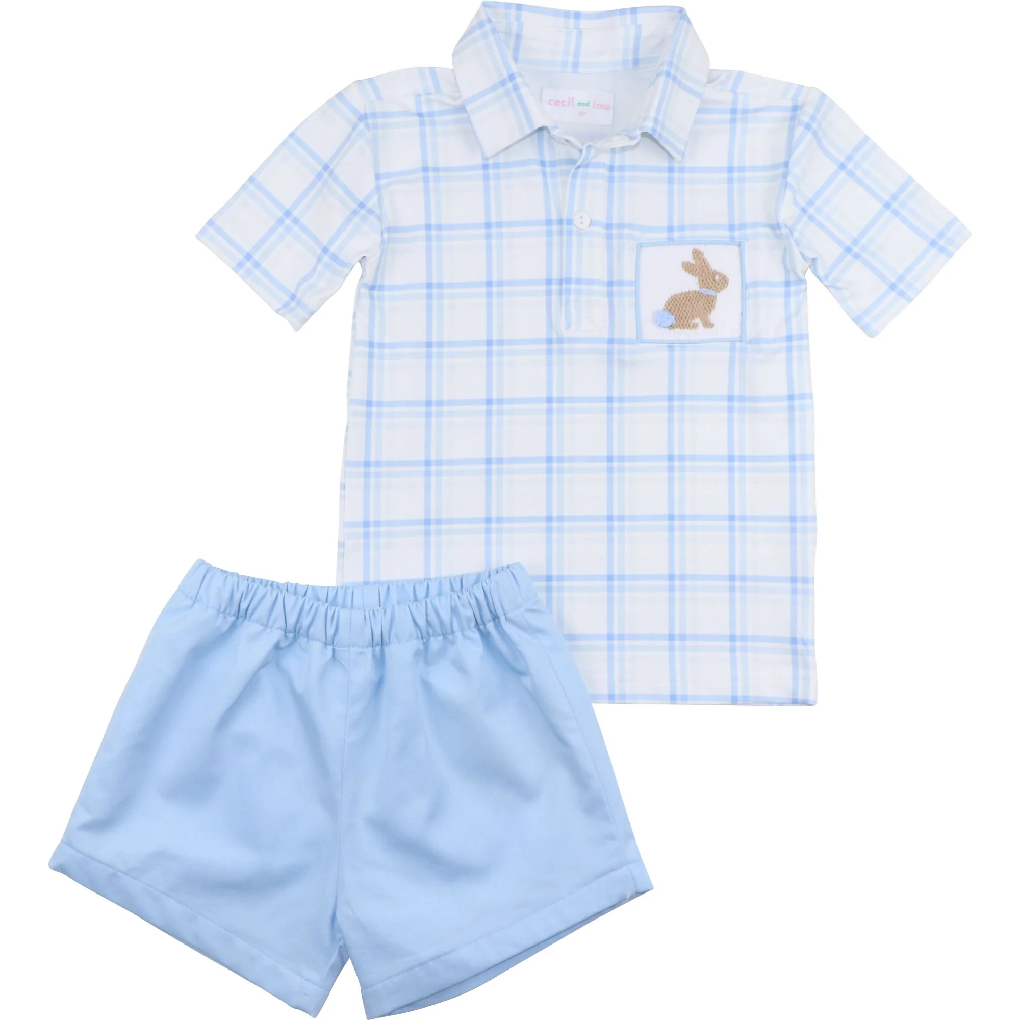 Blue Plaid Smocked Bunny Short Set