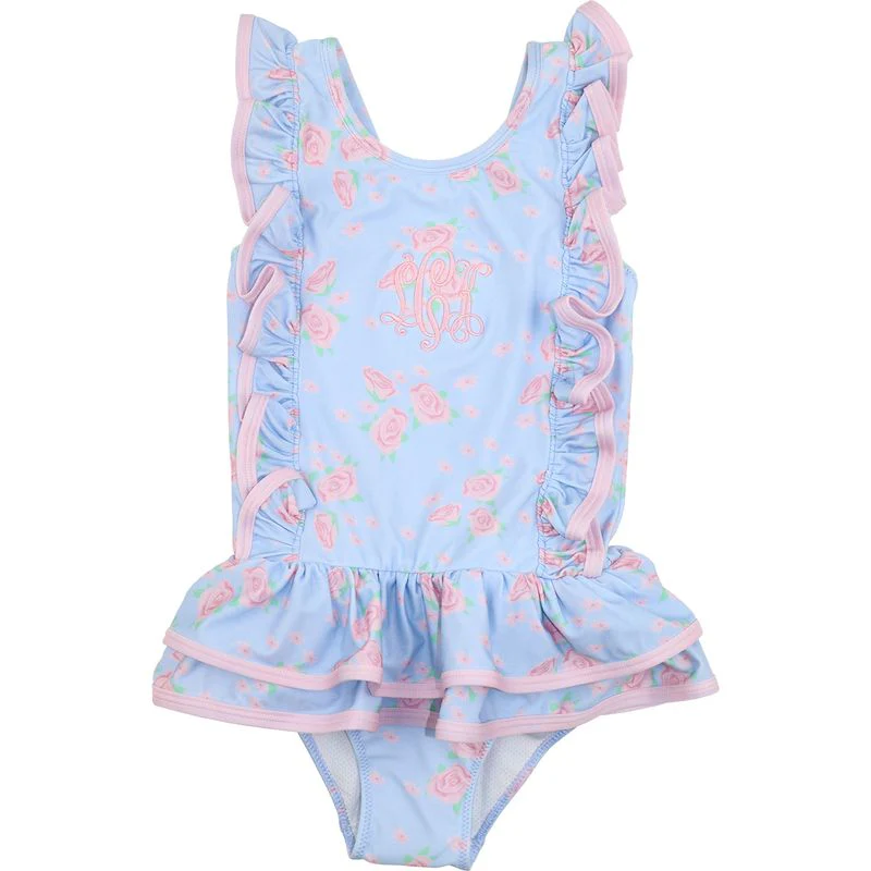 Blue Rose Print Swimsuit
