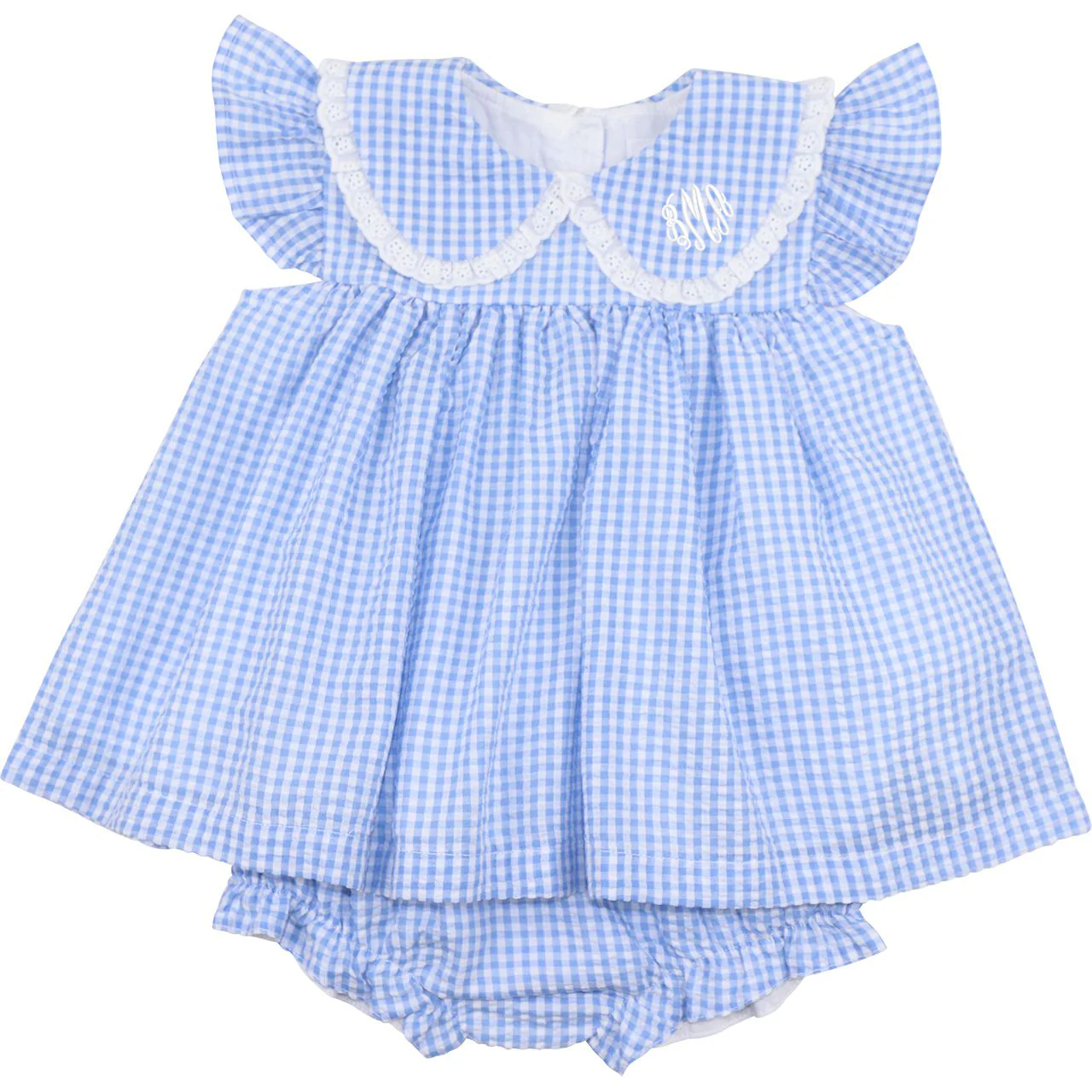 Blue Seersucker Angel Sleeve Diaper Set