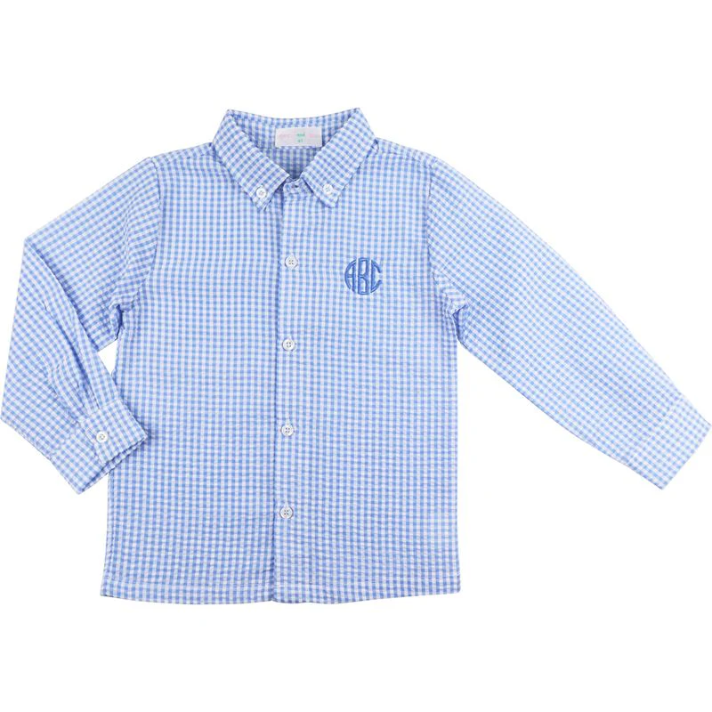 Blue Seersucker Button Down Shirt