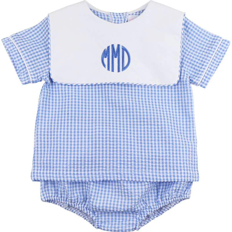 Blue Seersucker Diaper Set - Image 2
