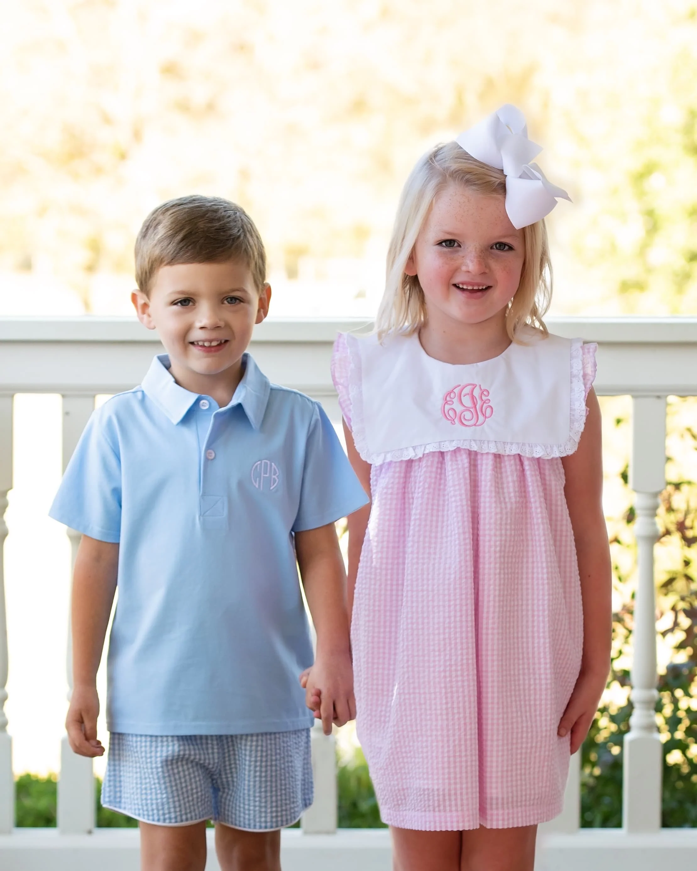 Blue Seersucker Polo Short Set - Image 2