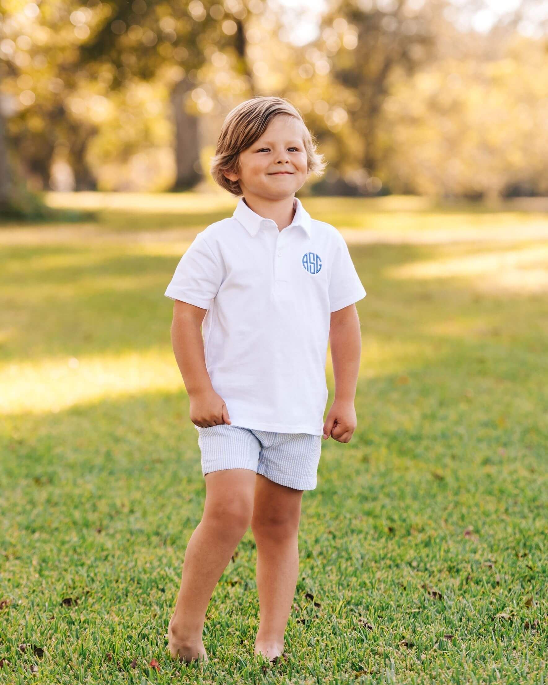 Blue Seersucker Polo Short Set - Image 2