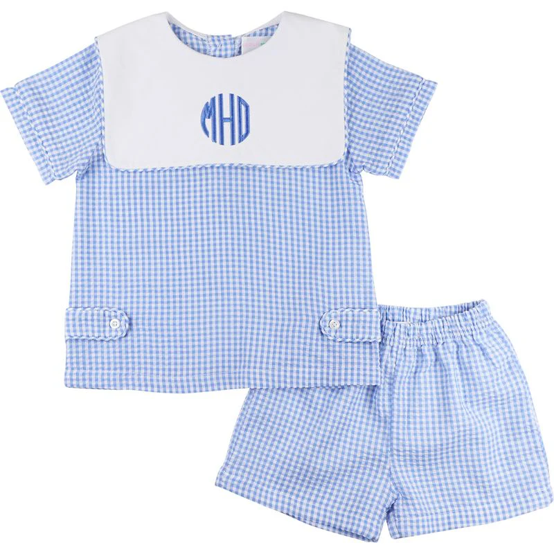 Blue Seersucker Short Set
