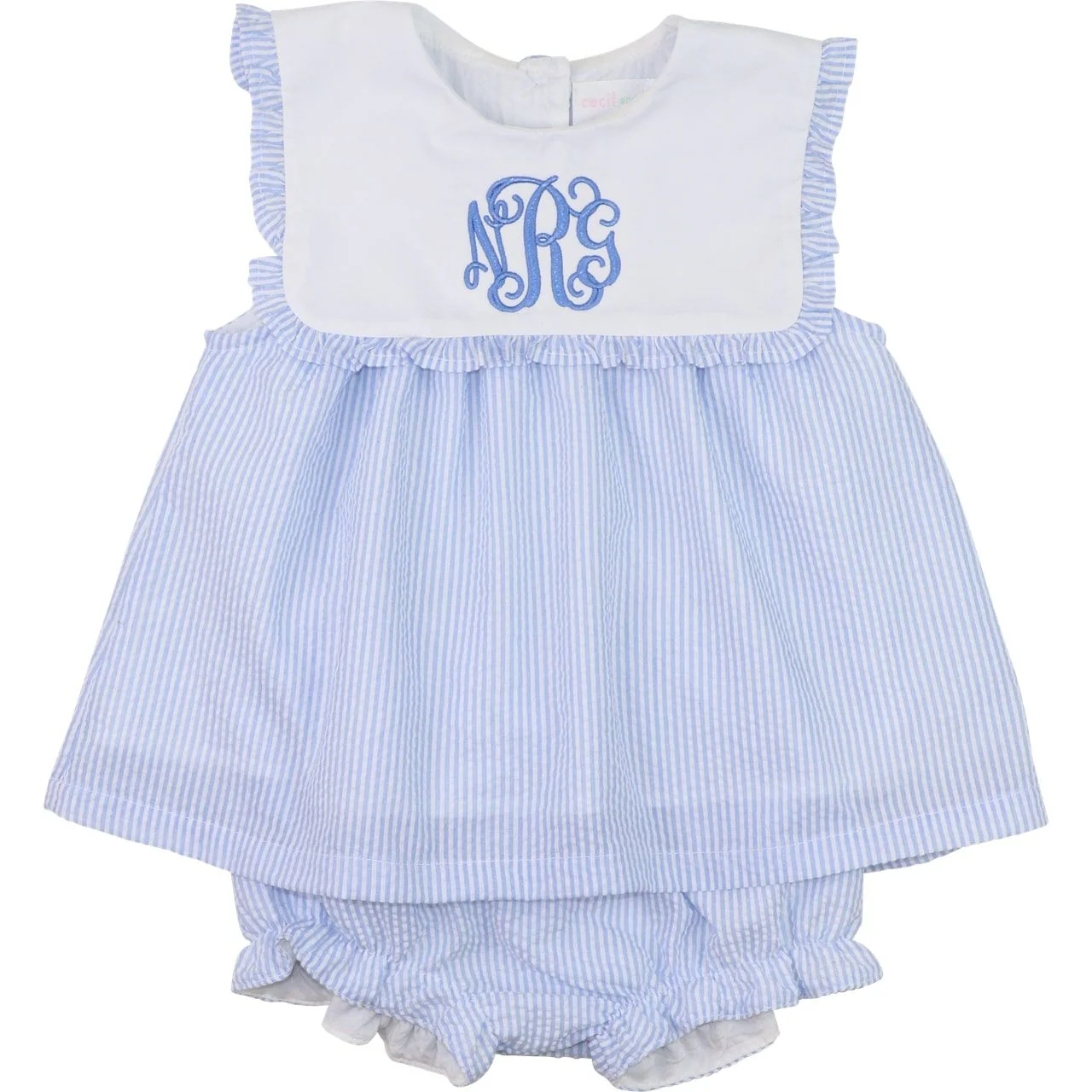 Blue Seersucker Square Collar Diaper Set