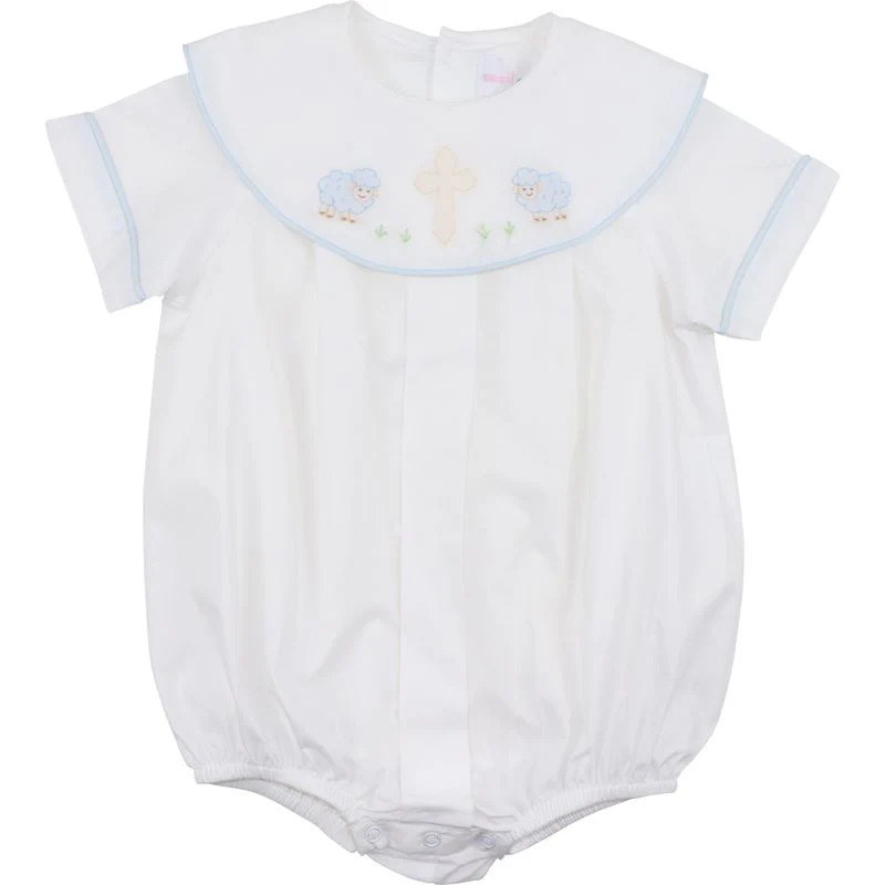 Blue Shadow Embroidered Lamb And Cross Bubble