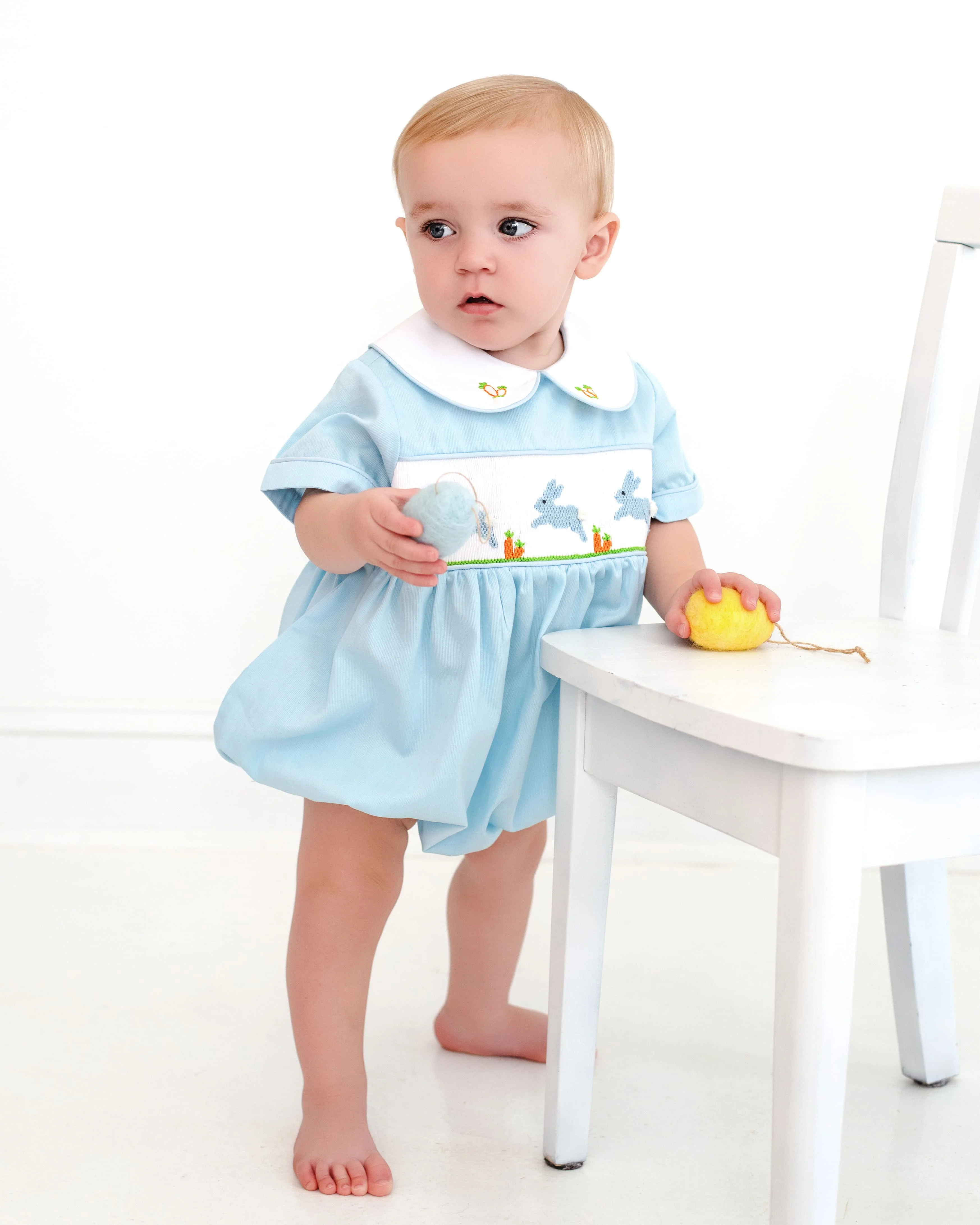 Blue Smocked Bunnies Bubble - Image 2