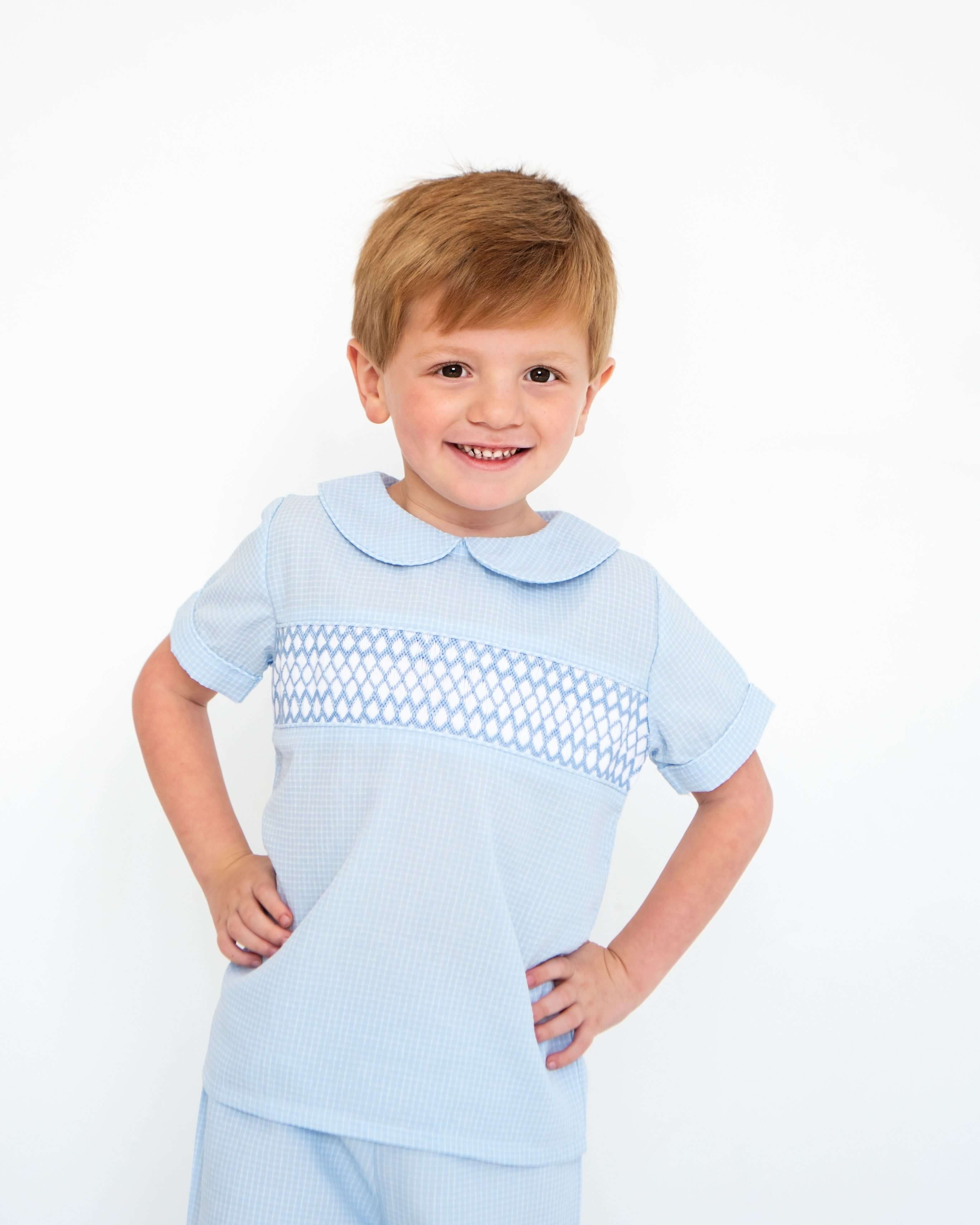 Blue Smocked Seersucker Short Set - Image 2
