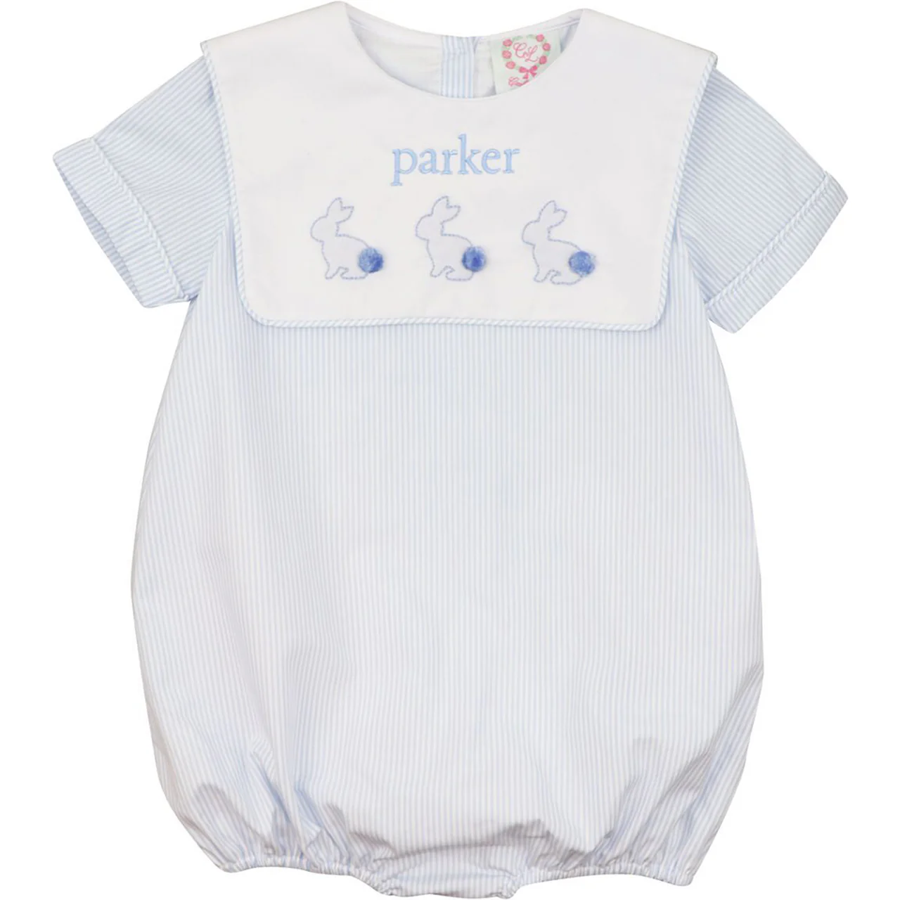 Blue Stripe Embroidered Bunnies Bubble