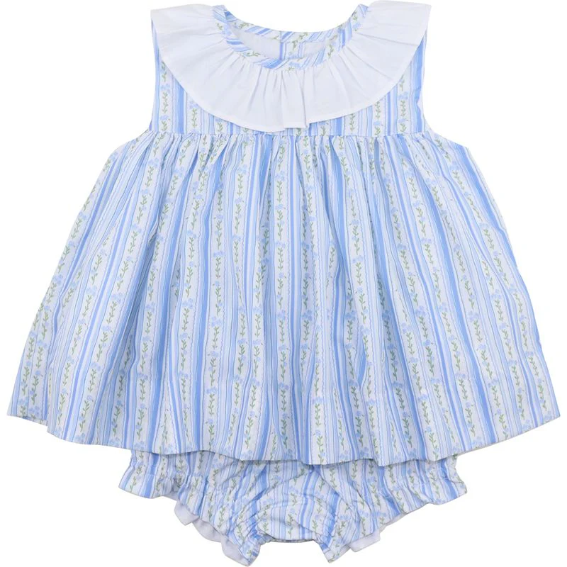 Blue Stripe Floral Vines Diaper Set