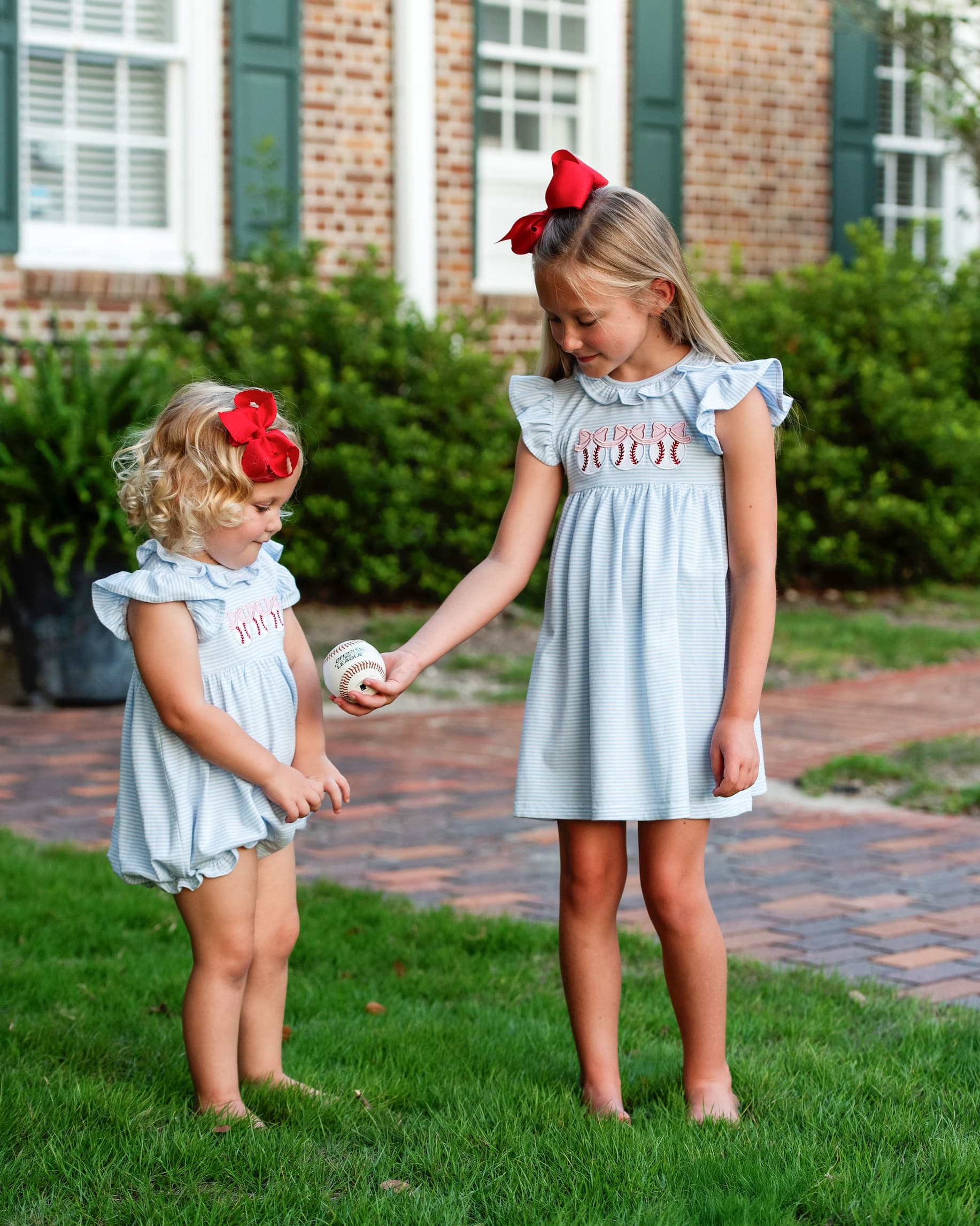 Blue Stripe Knit Applique Baseball Ruffle Bubble - Image 3