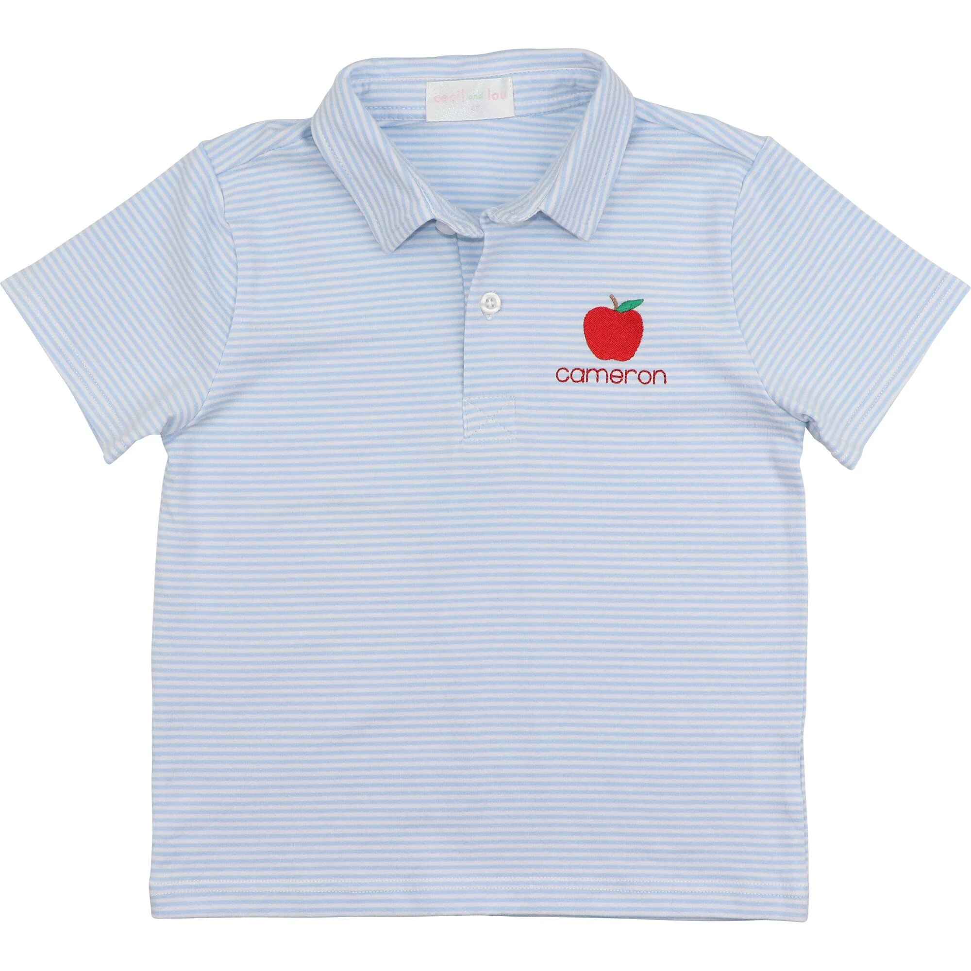 Blue Stripe Knit Embroidered Apple Knit Polo Shirt