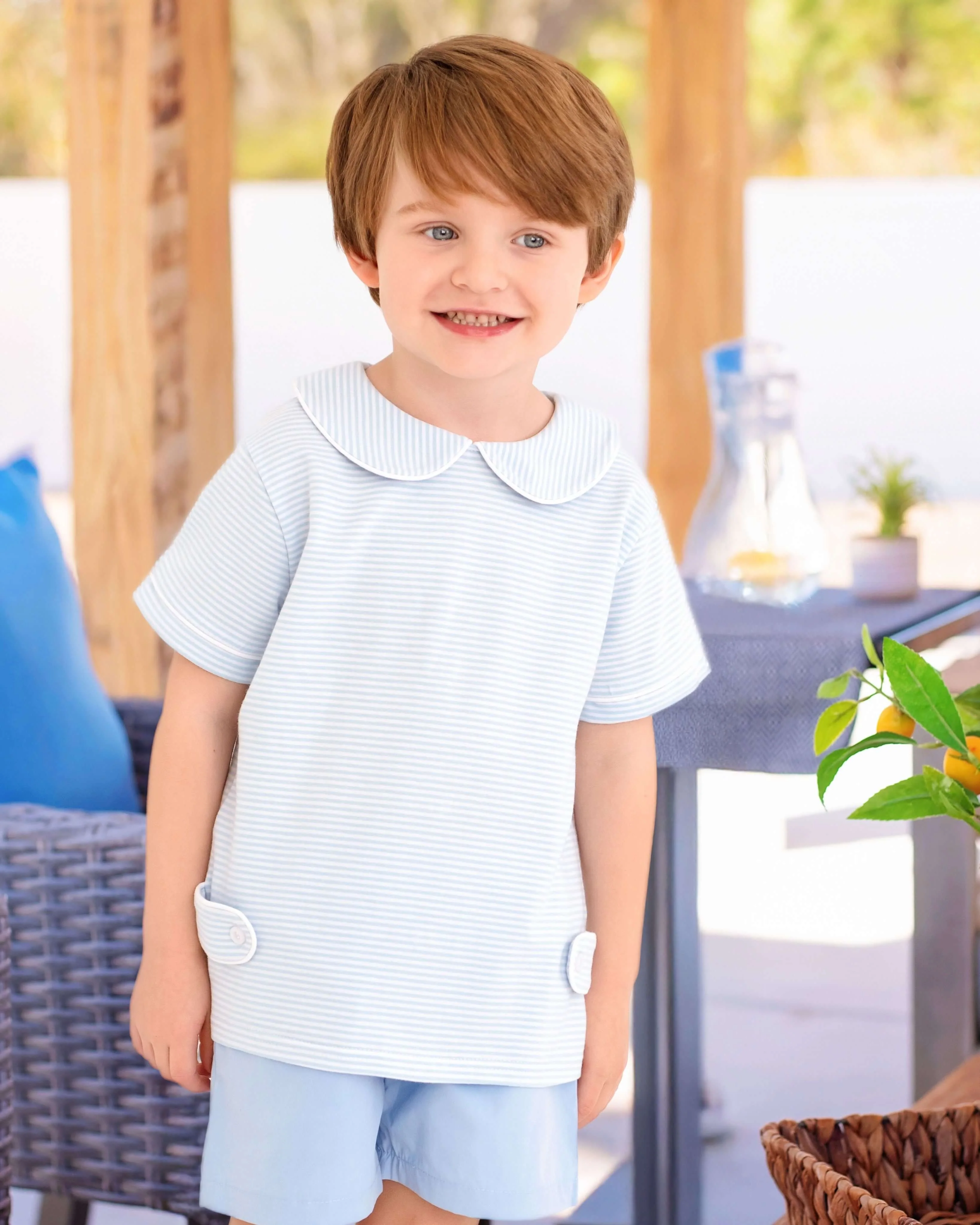 Blue Stripe Knit Tab Short Set - Image 2