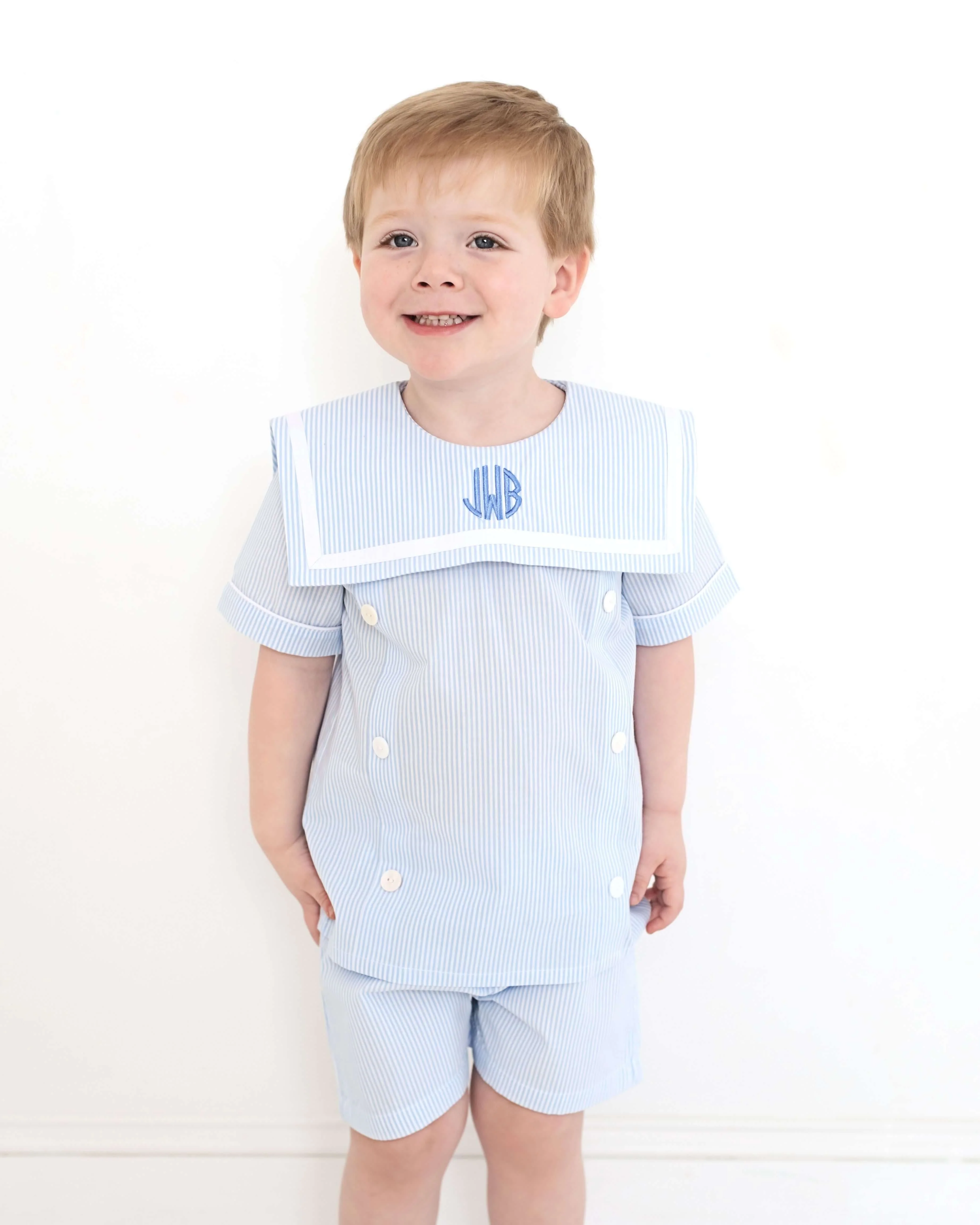 Blue Striped Button Short Set - Image 3
