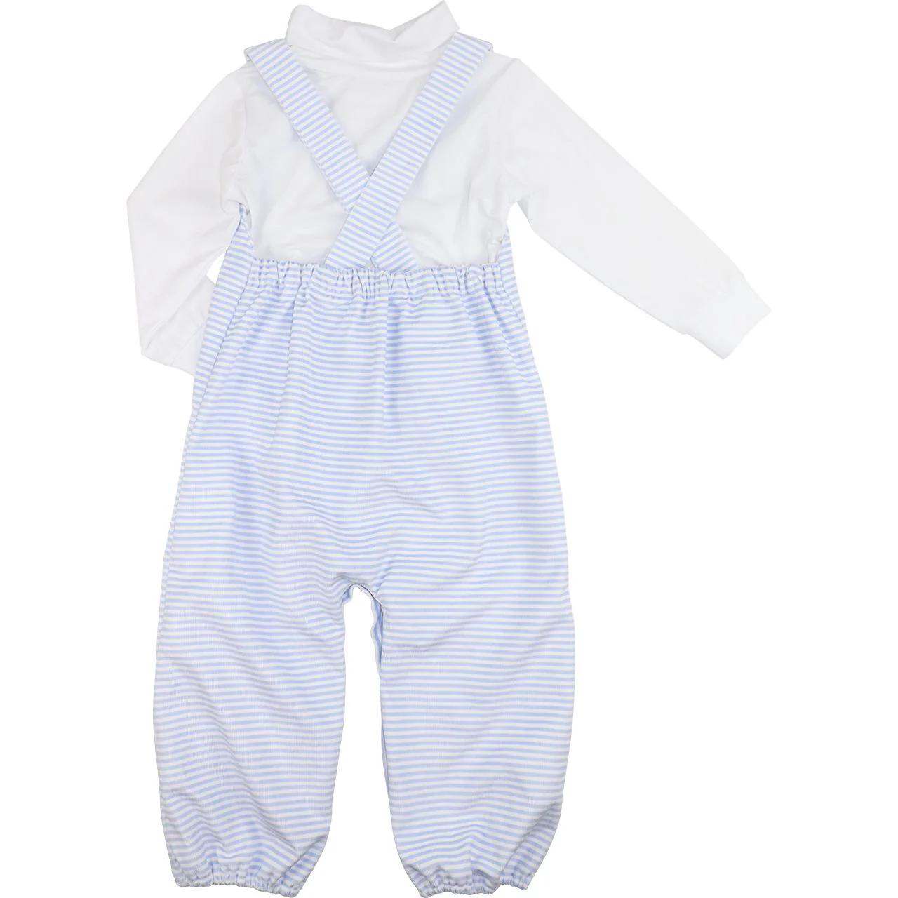 Blue Striped Corduroy Long Romper Set - Image 2