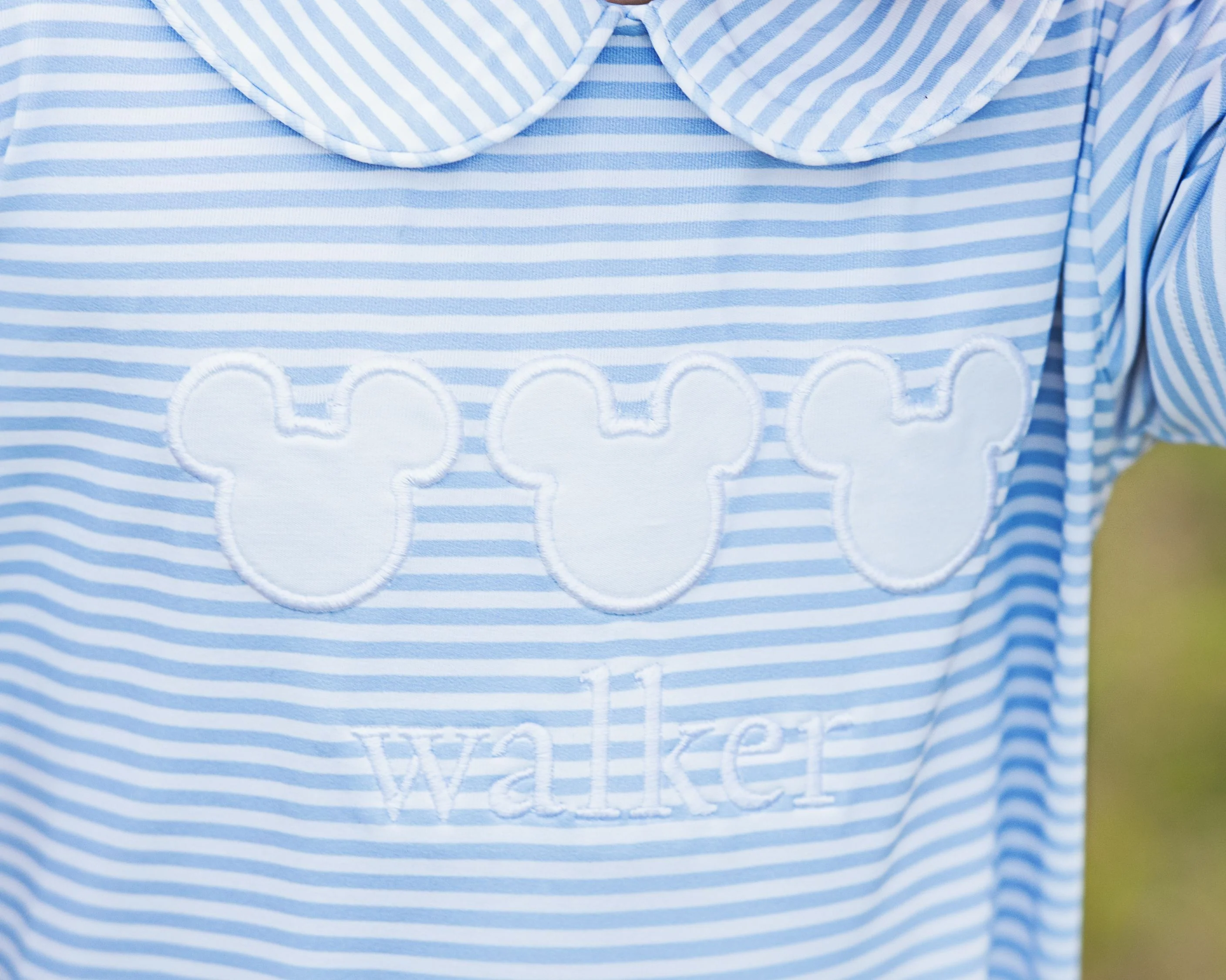 Blue Striped Mouse Ears Knit Short Romper - Image 3