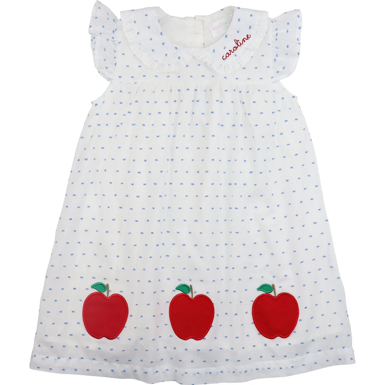 Blue Swiss Dot Applique Apple Dress