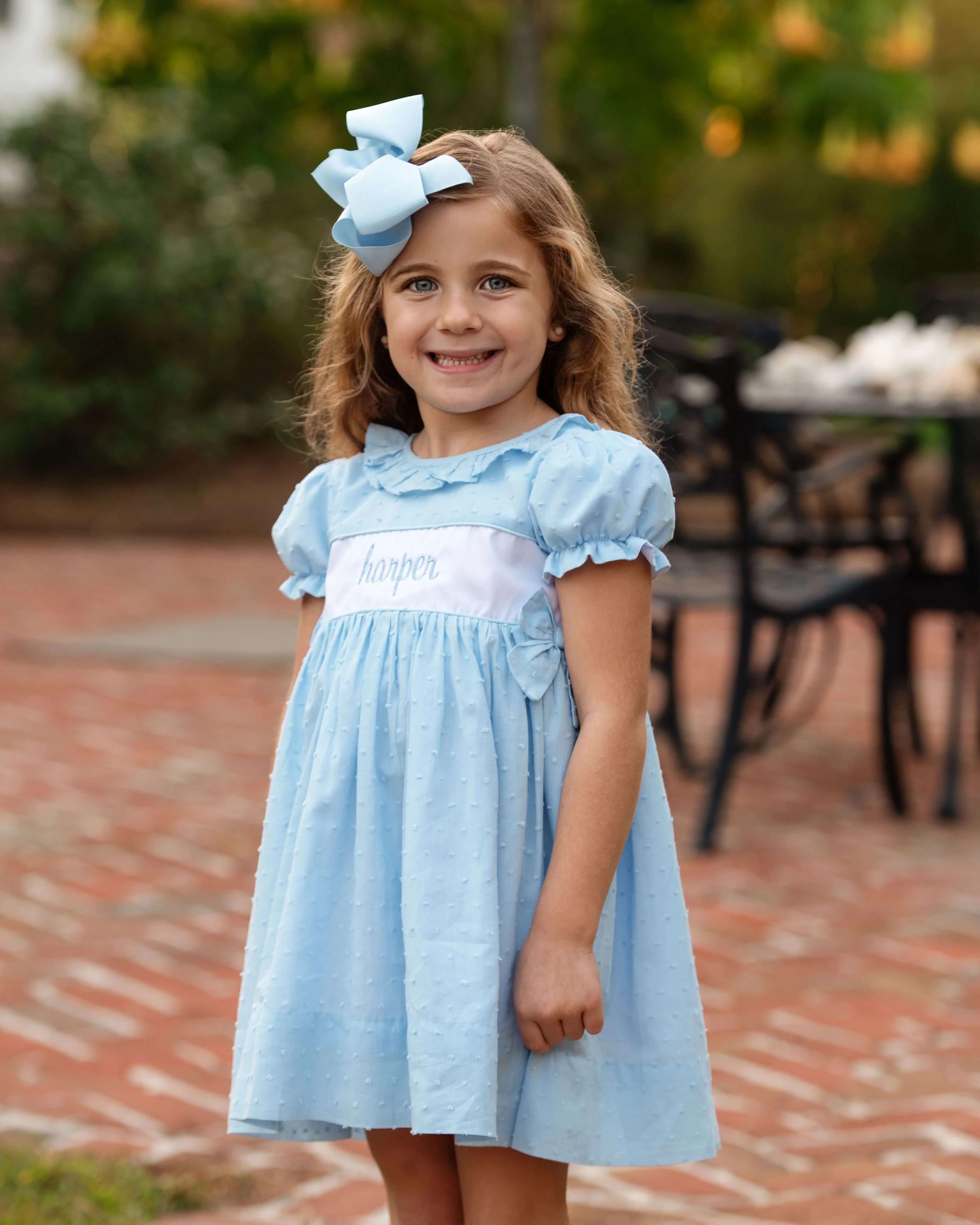 Blue Swiss Dot Bow Dress - Image 2