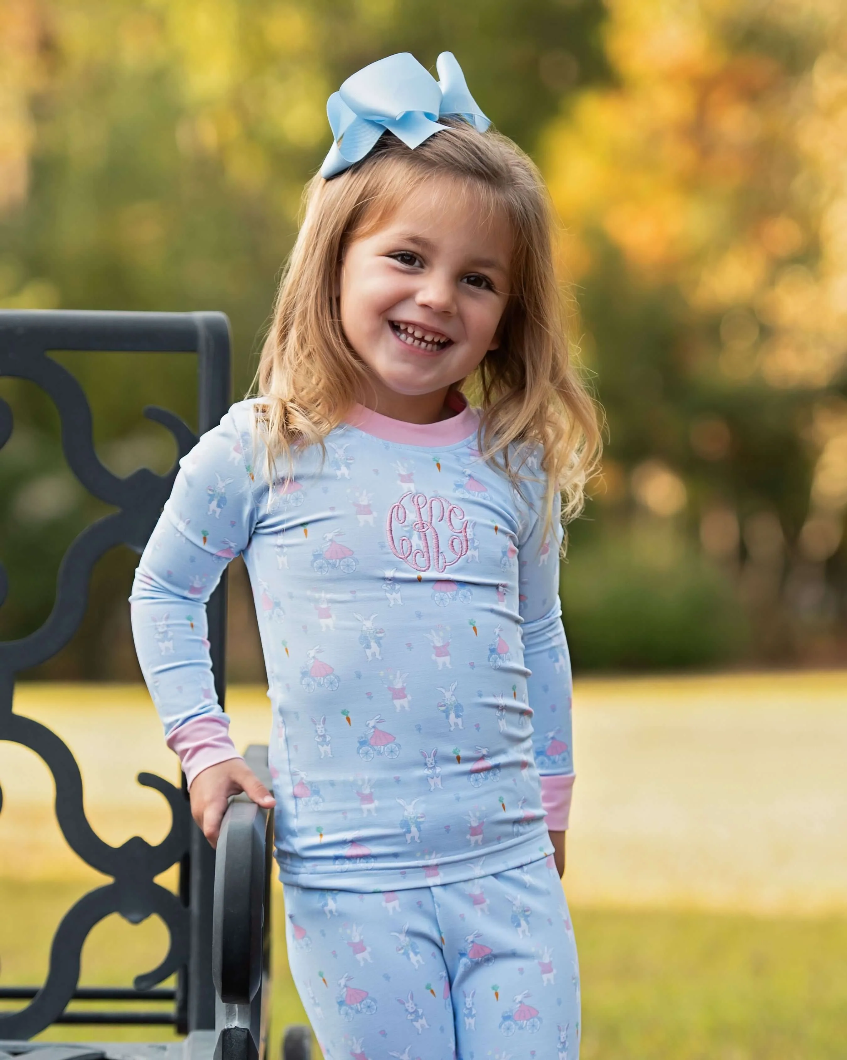Blue Whimsical Bunny Knit Pajamas - Image 2