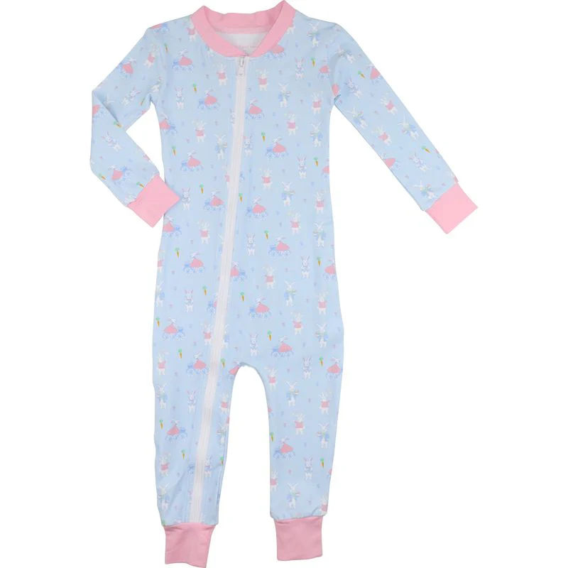 Blue Whimsical Bunny Knit Zipper Pajamas - Image 2