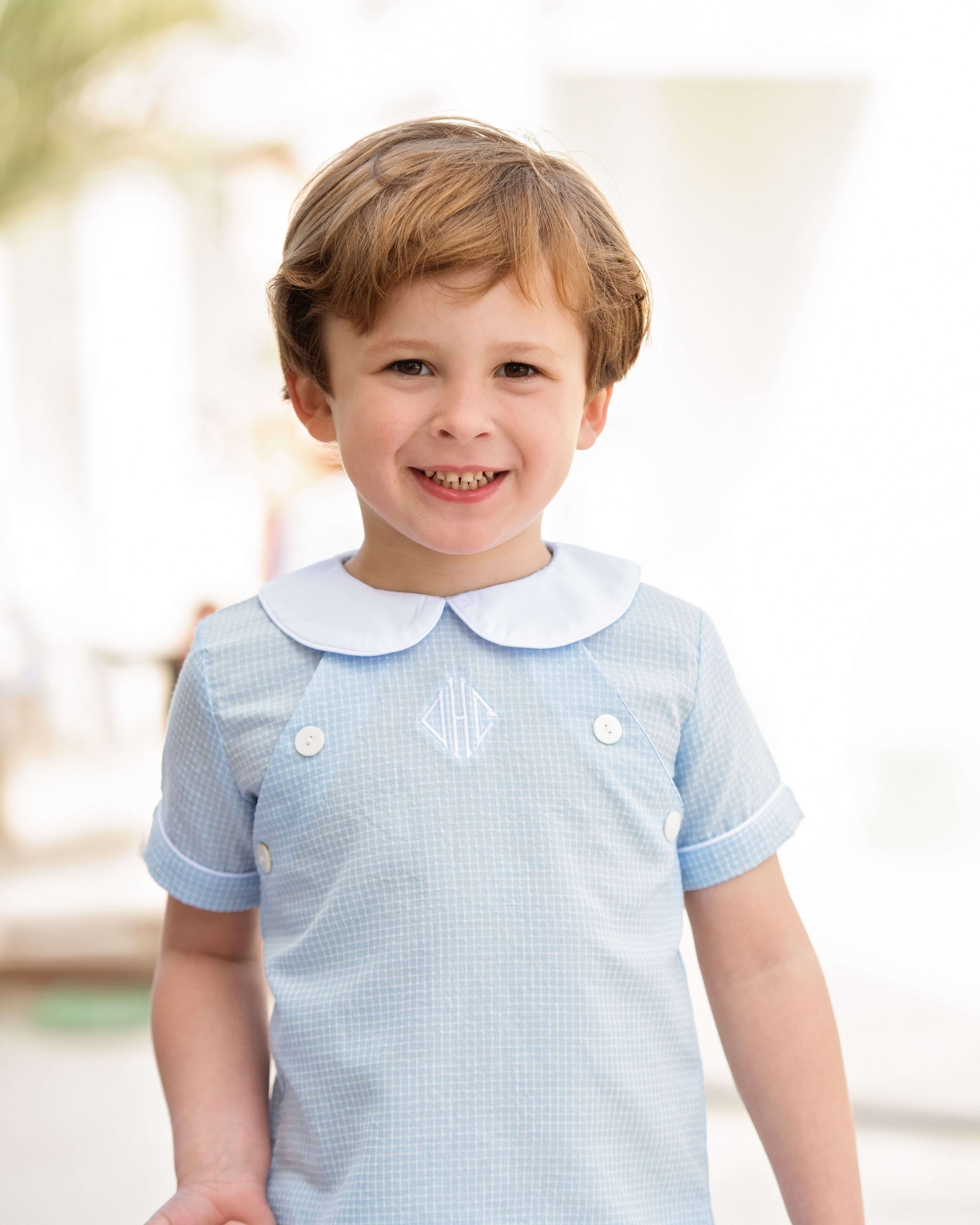 Blue Windowpane Button Short Set - Image 2