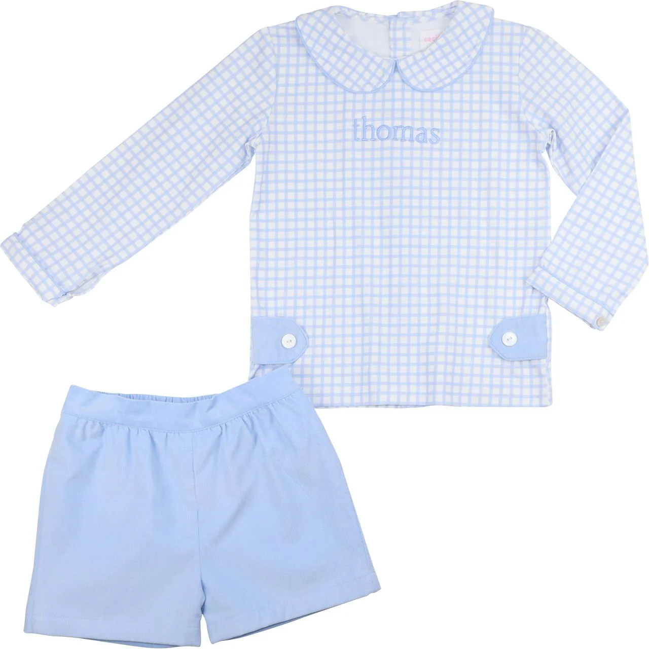 Blue Windowpane Corduroy Short Set
