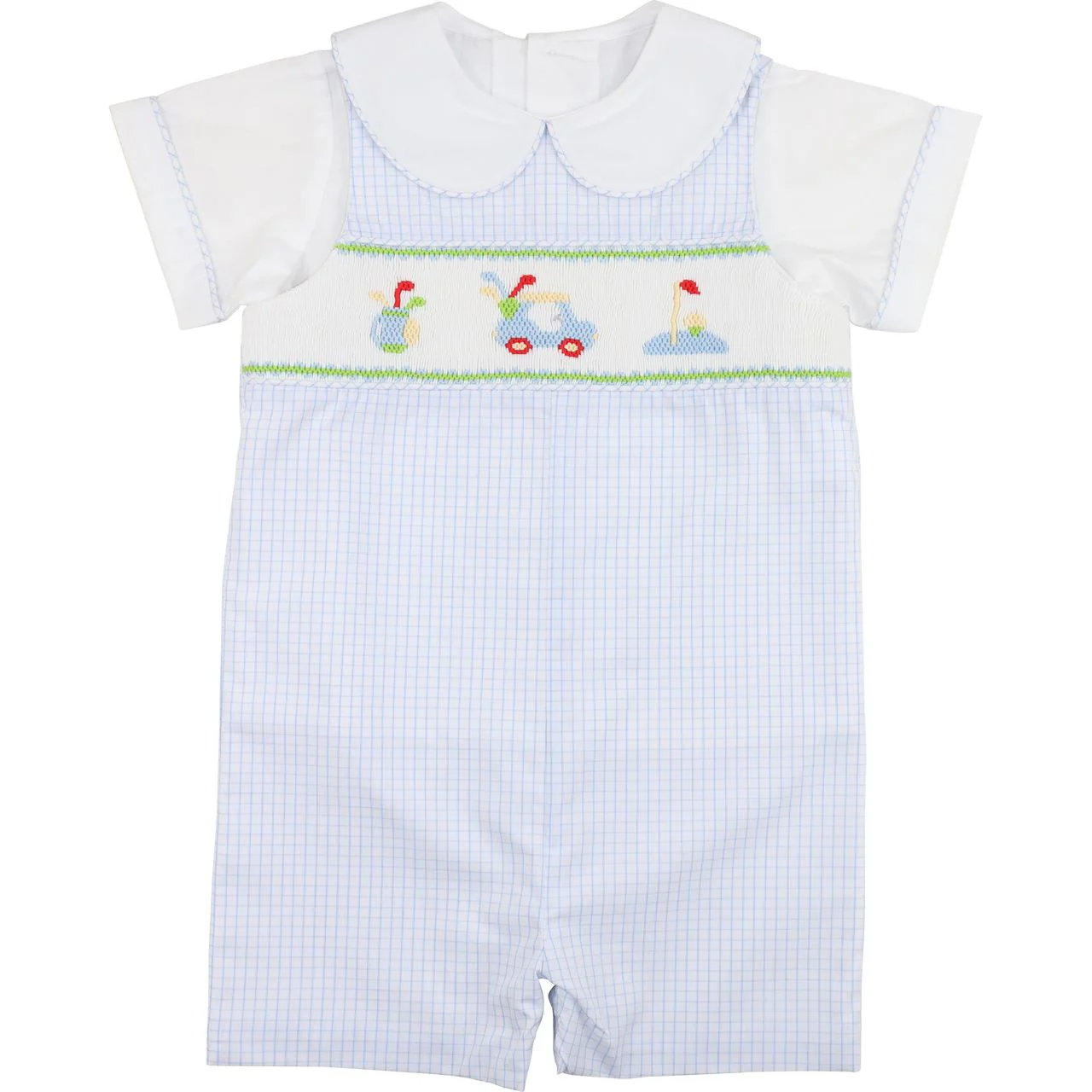 Blue Windowpane Smocked Golf Jon Jon Set