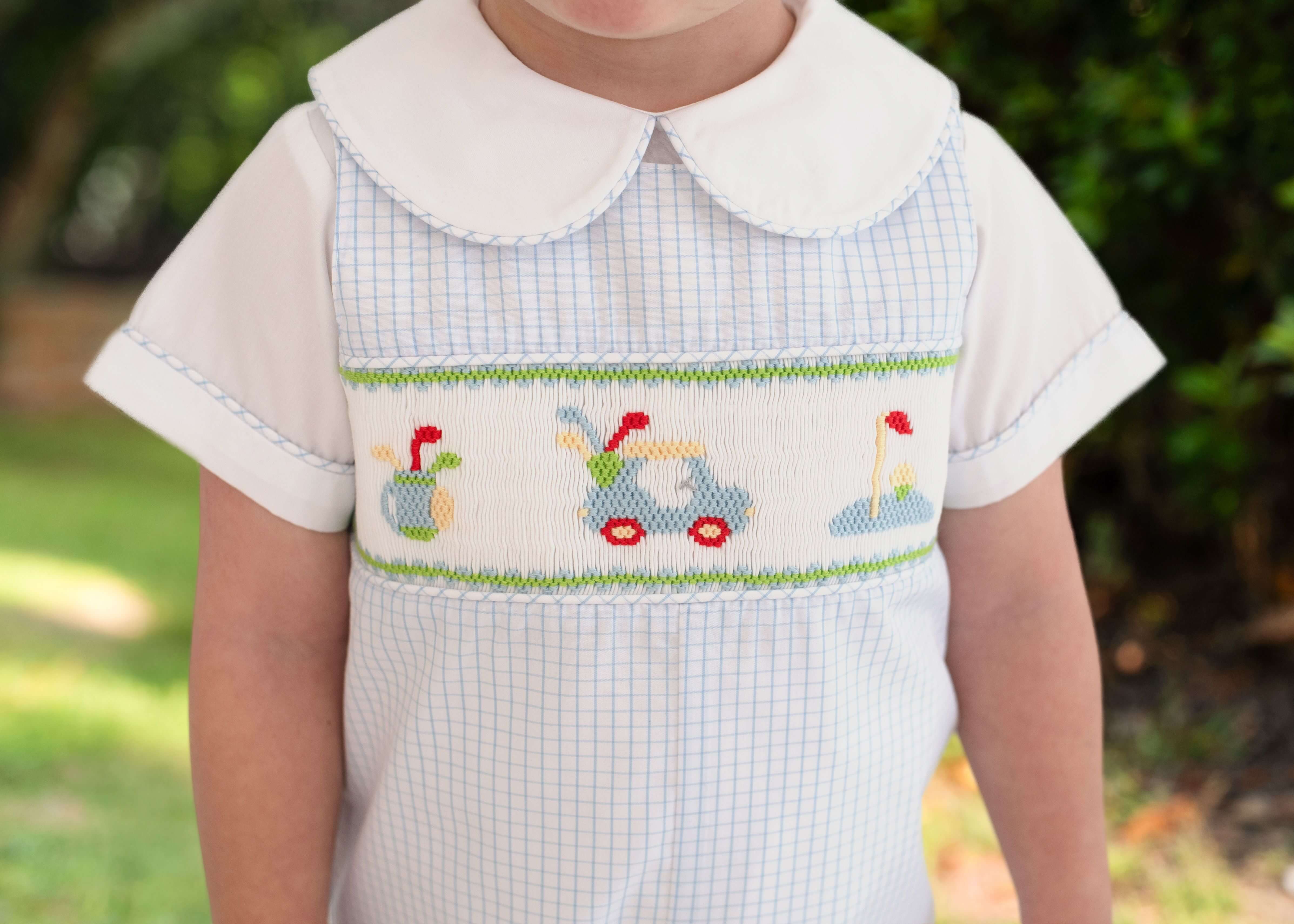 Blue Windowpane Smocked Golf Jon Jon Set - Image 2