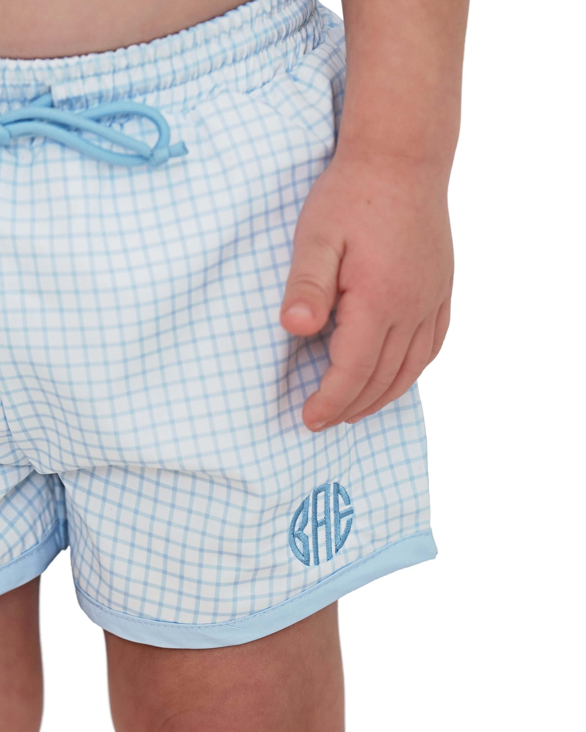 Blue Windowpane Swim Trunks - Image 2