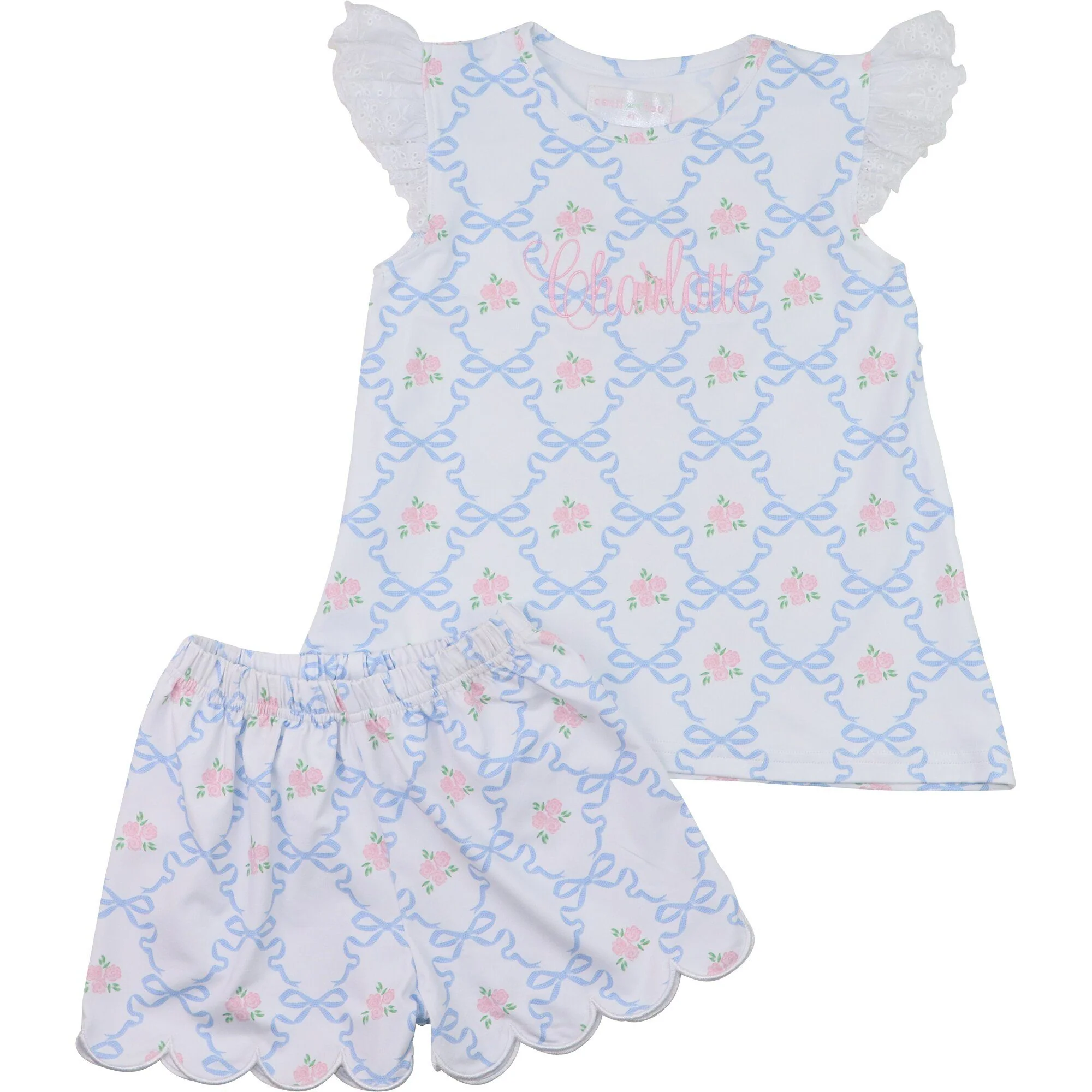 Bow And Rose Knit Eyelet Short Set