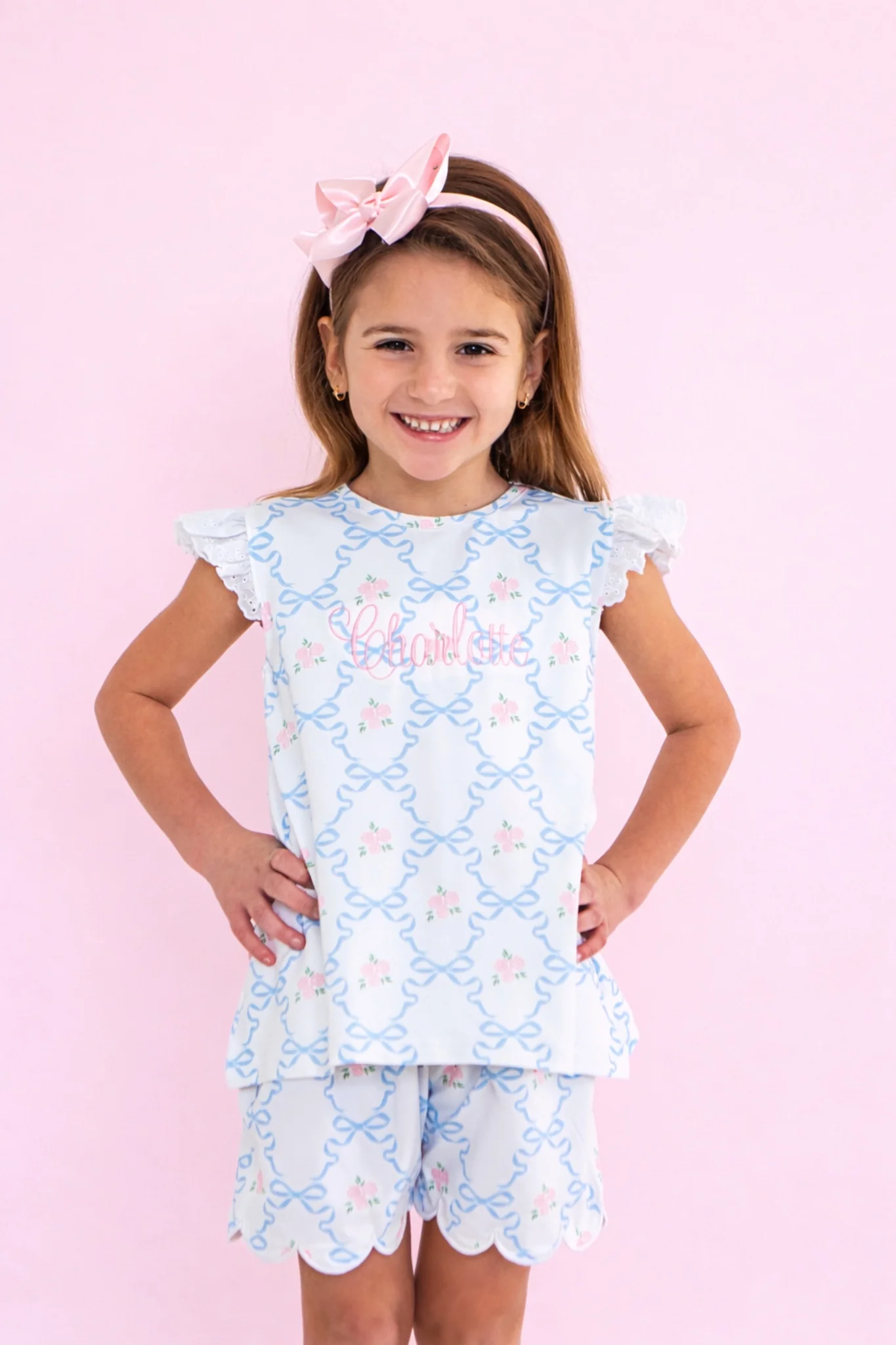 Bow And Rose Knit Eyelet Short Set - Image 2
