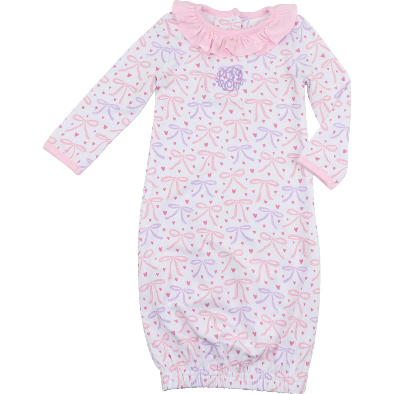 Bows and Hearts Bamboo Knit Baby Gown