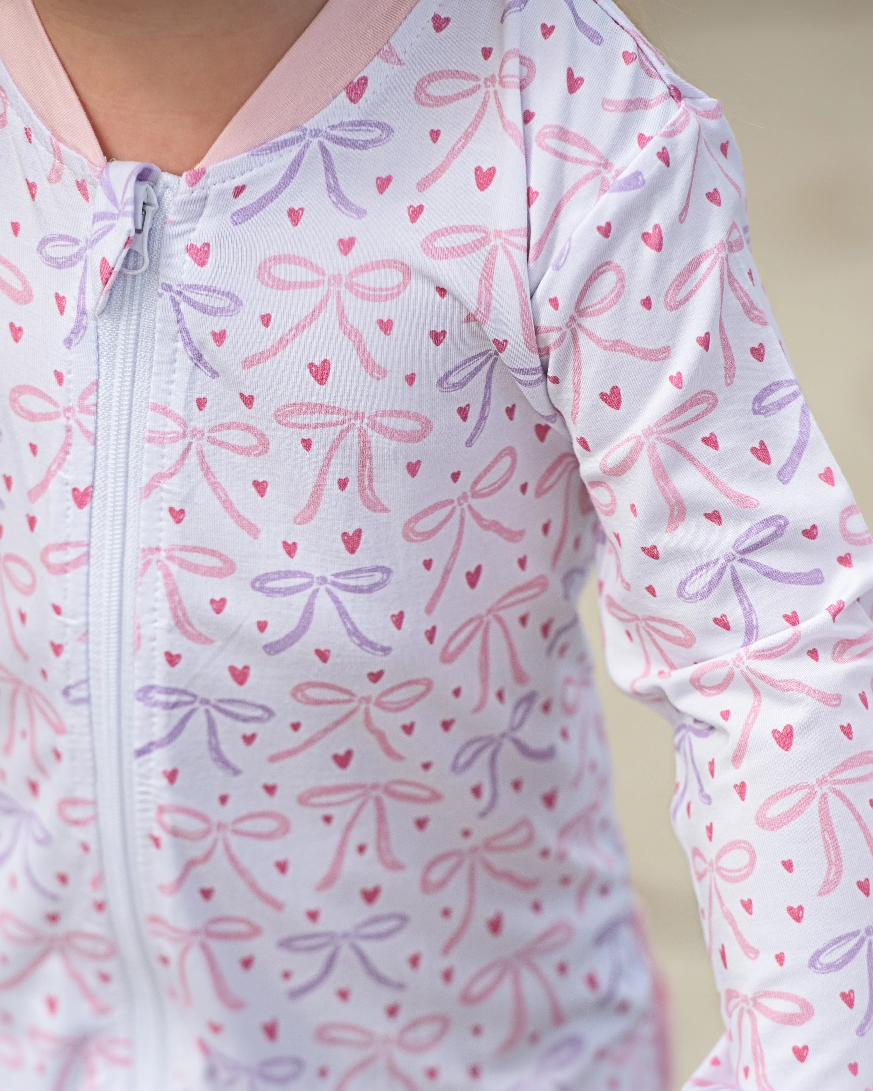 Bows and Hearts Bamboo Knit Zipper Pajamas - Image 3