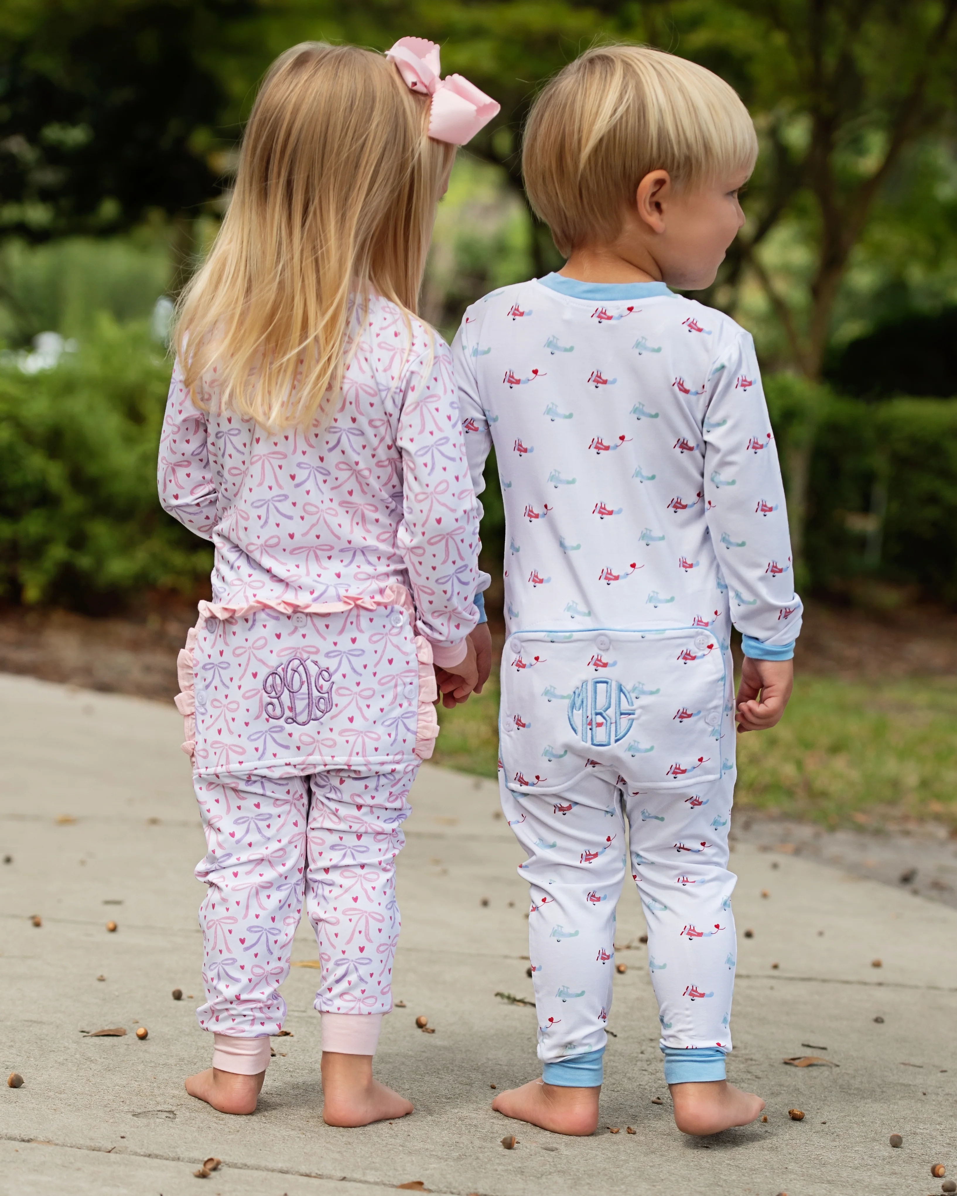 Bows and Hearts Bamboo Knit Zipper Pajamas - Image 4