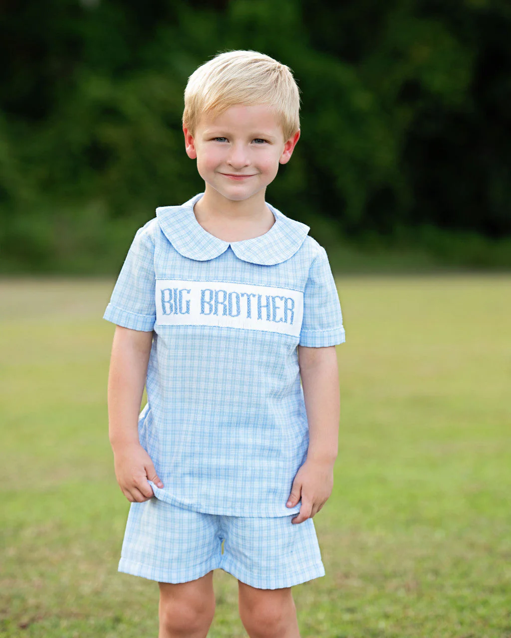Blue Smocked Big Brother Short Set - Image 2