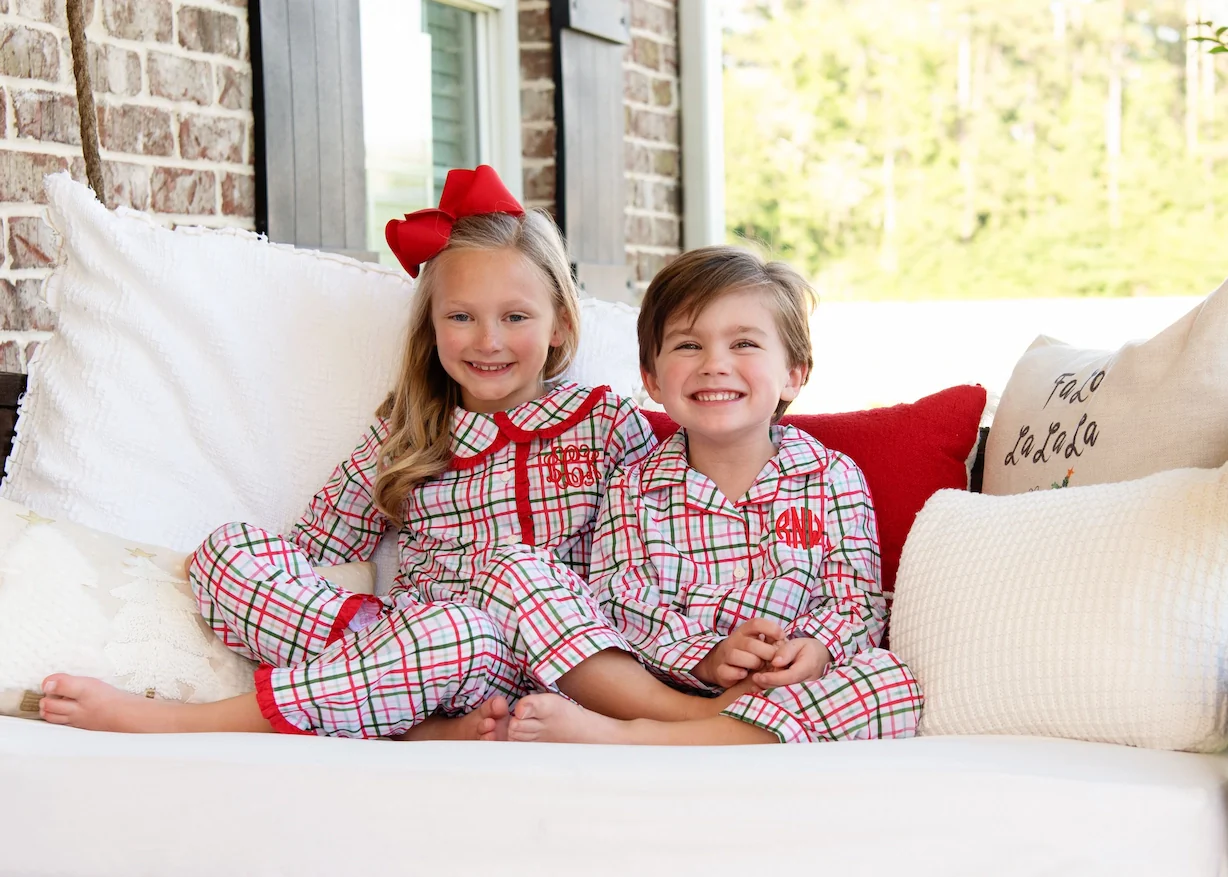 Boys Red and Green Plaid Windowpane Pajamas - Image 4