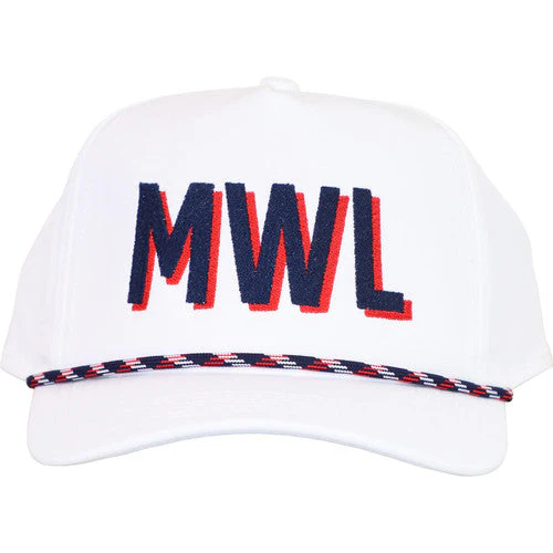 White Junior Fit Adjustable Hat With Navy And Red Trim - Image 4