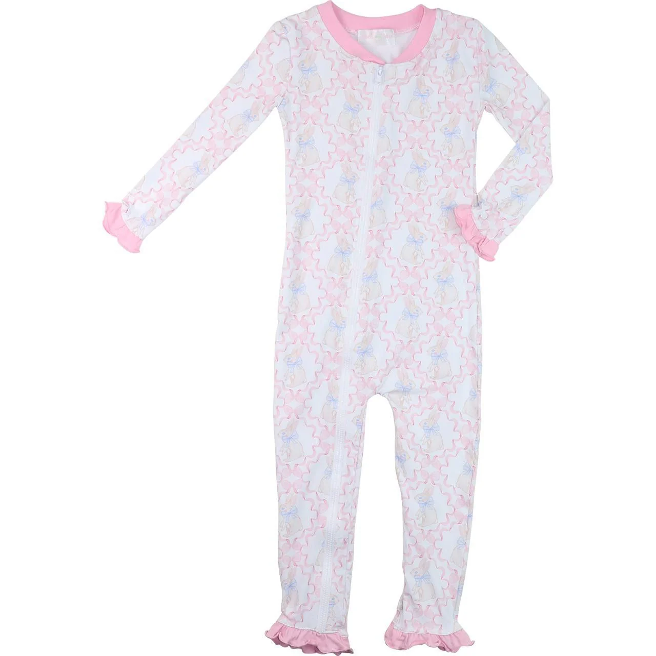 Bunny And Ribbon Knit Zipper Pajamas - Image 4