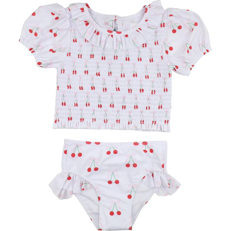 Cherry Print Ruched Swim Set