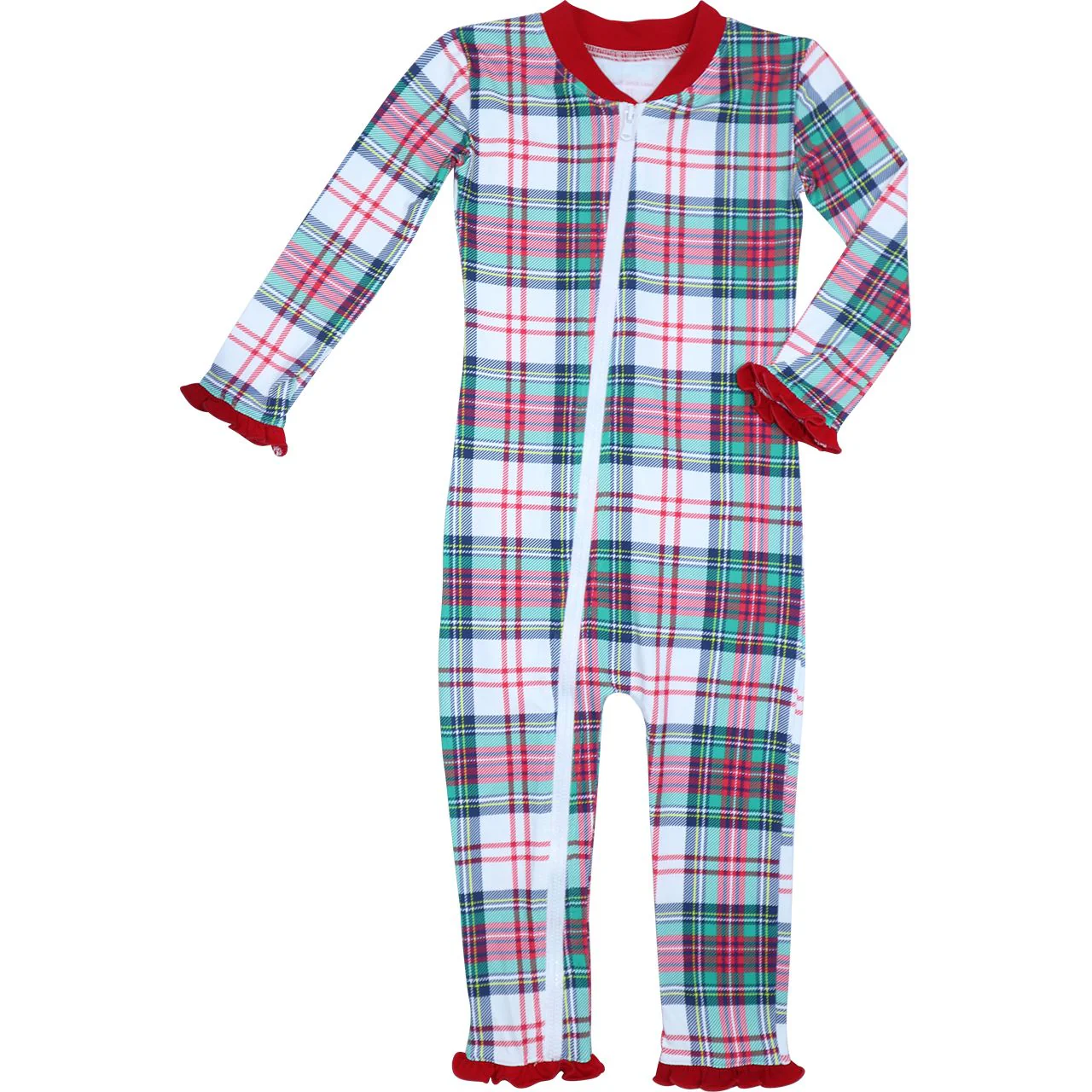 Christmas Plaid Knit Ruffle Zipper Pajamas - Image 2