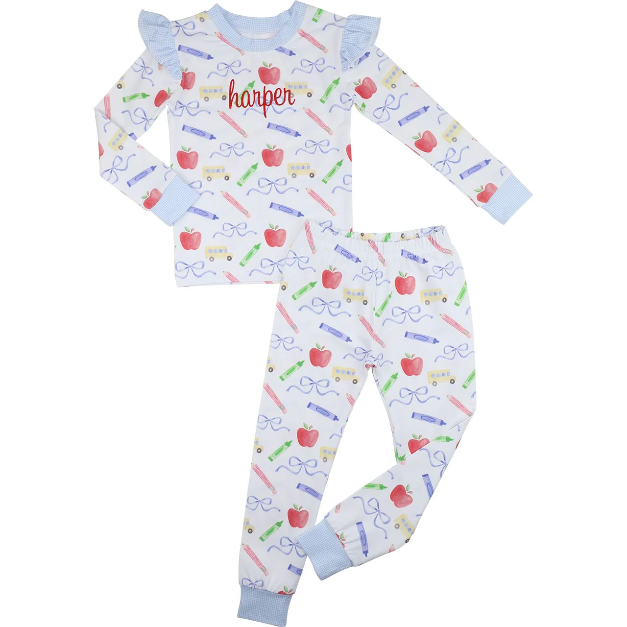 Crayon And Apples Knit Ruffle Pajamas