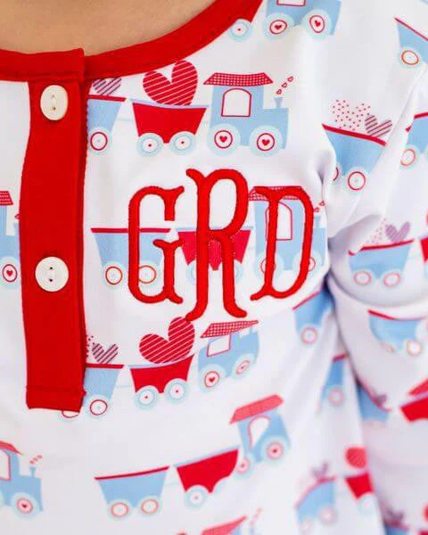 Red And Blue Valentine Train Knit Pajamas - Image 3